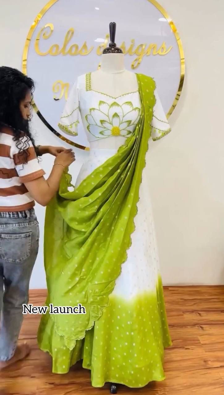 Stitched chinon lehenga 3.5 meter flair 44 inch length