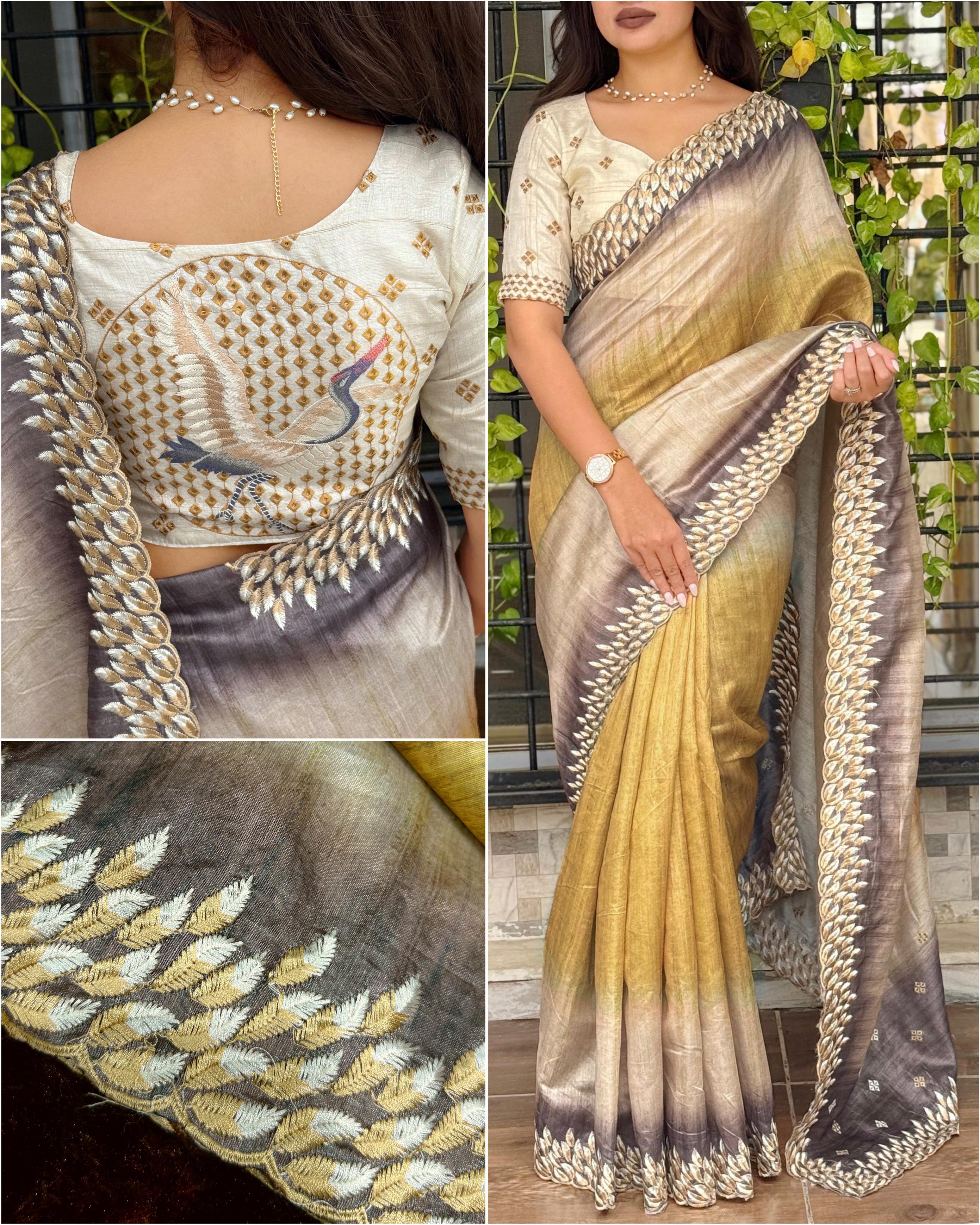 Elegant Tusser Silk Saree with Multi Thread Work Border