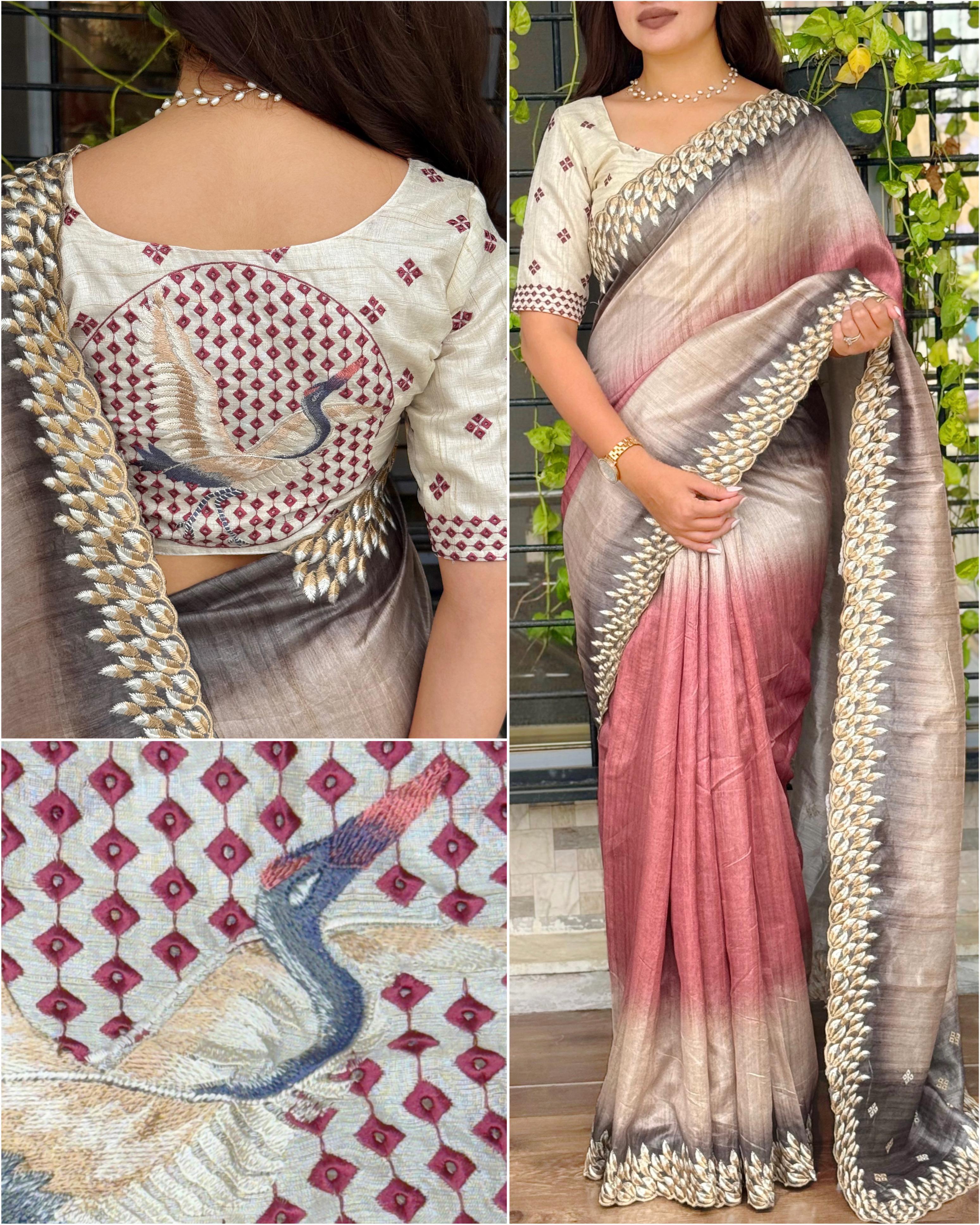 Tusser Silk Saree with Shaded Digital Print Design