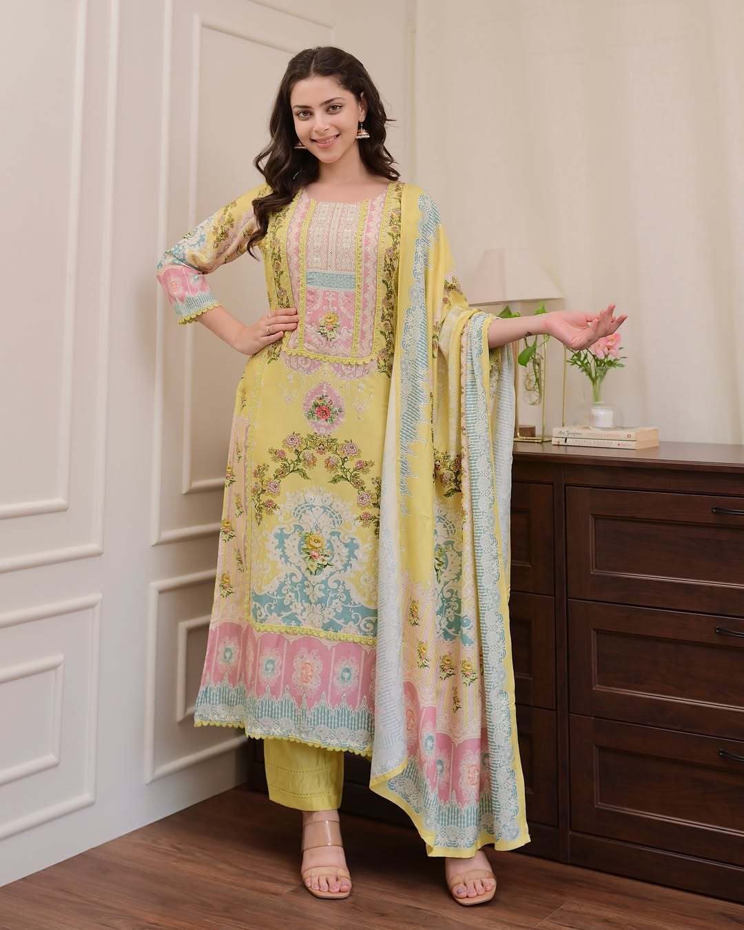 Pakistani Floral Bloom Soft Loom Suit Set for Women
