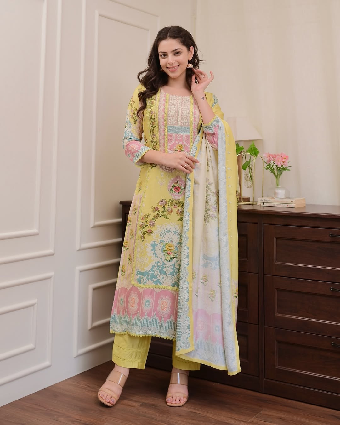 Elegant Pakistani Suit with Digital Floral Print and Embroidery