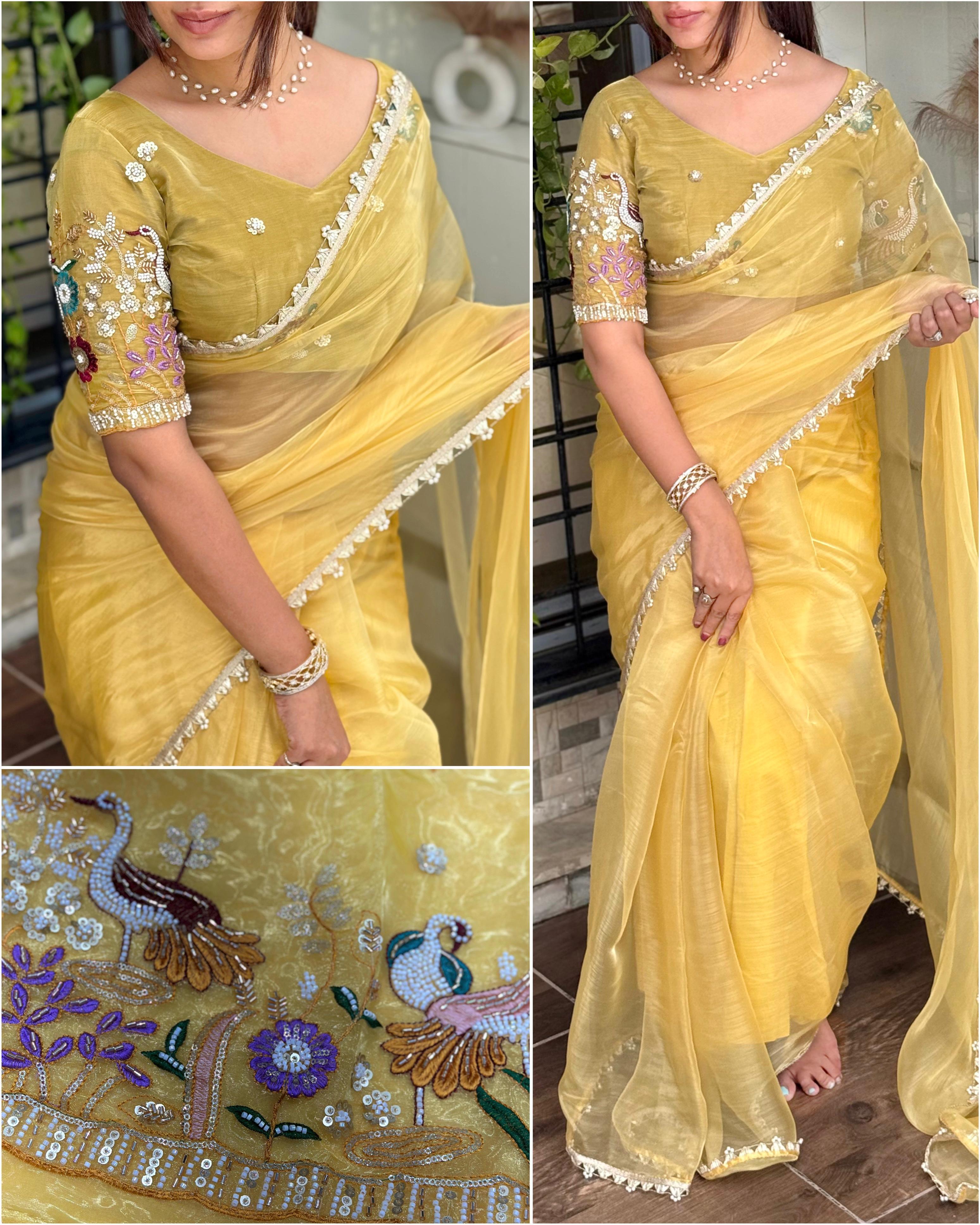Bring home timeless elegance with this Liquid Organza Saree