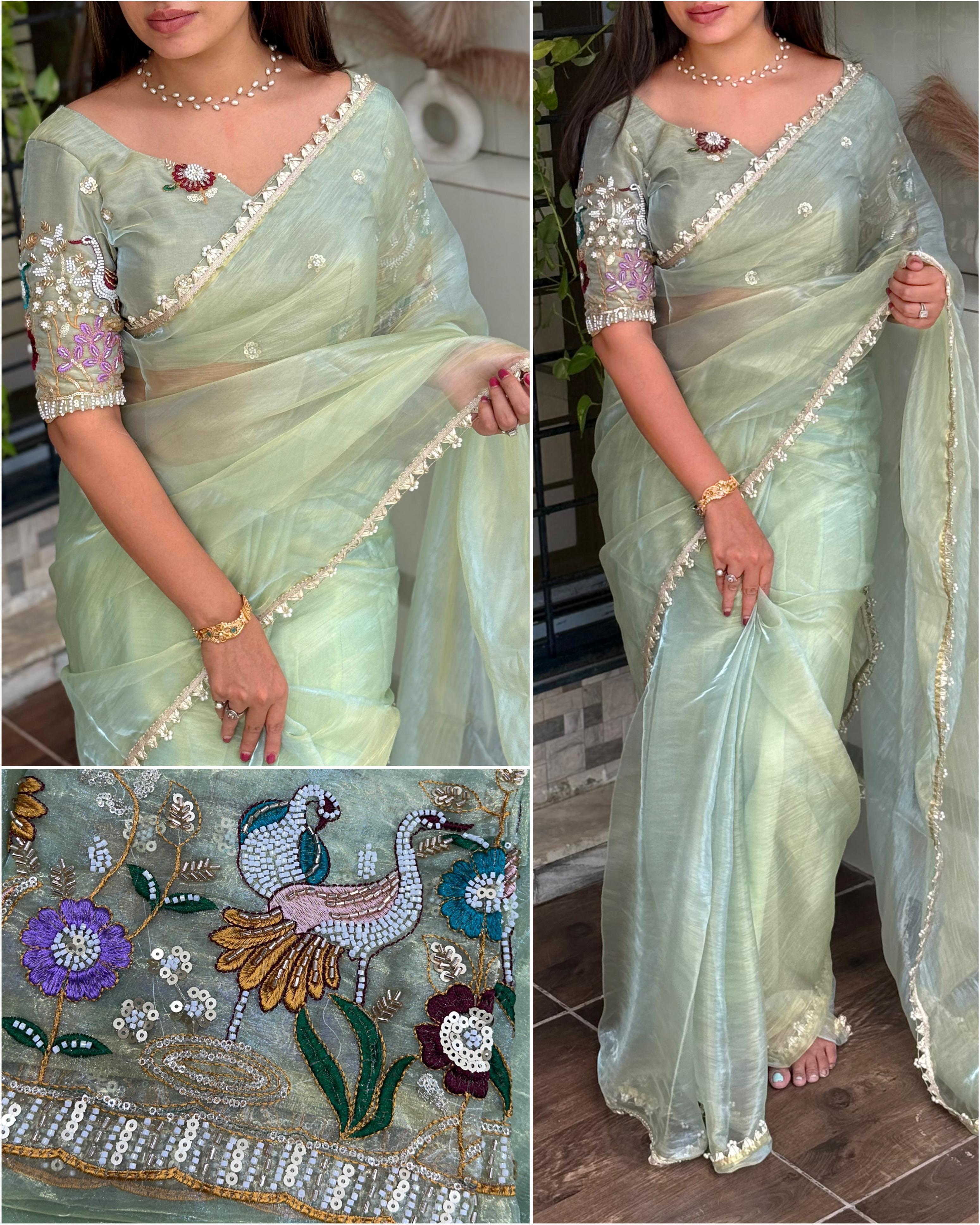 Bring home timeless elegance with this Liquid Organza Saree