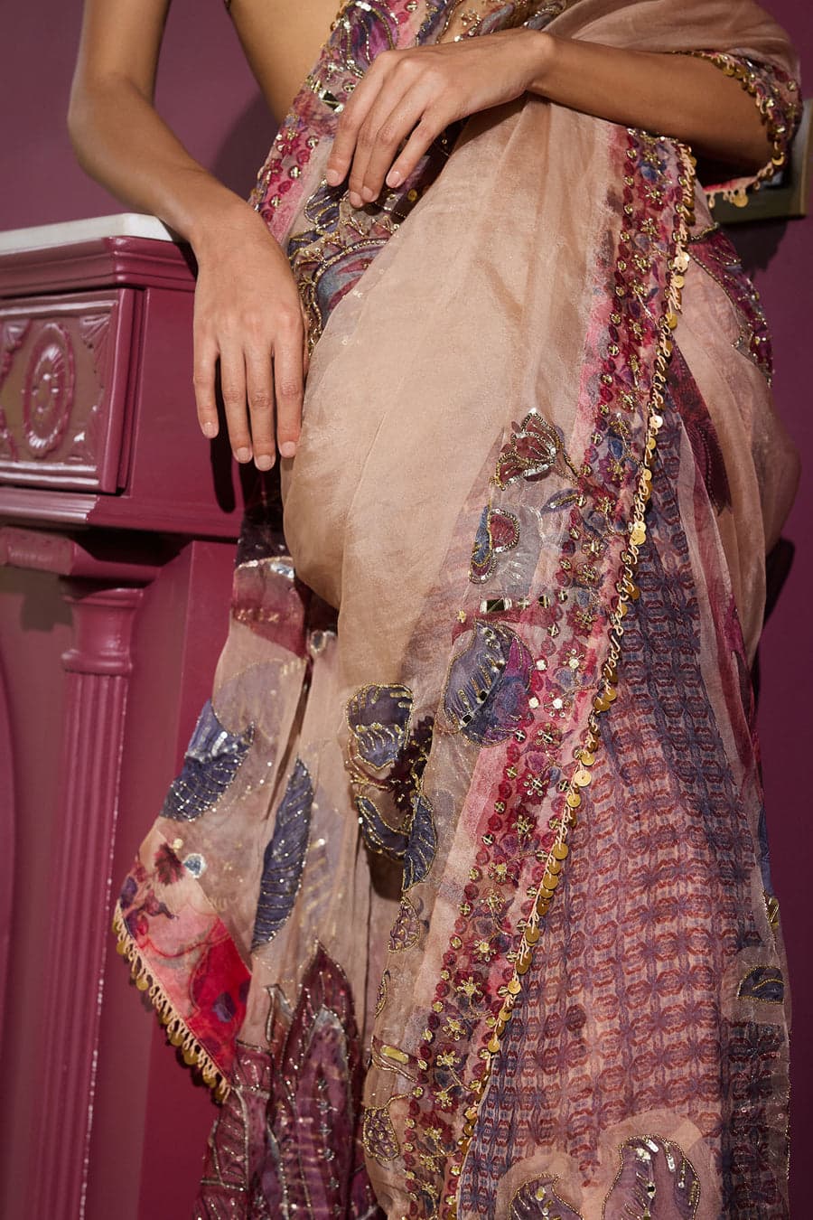 Premium Georgette Saree with Hand Mirror and Sequins Work