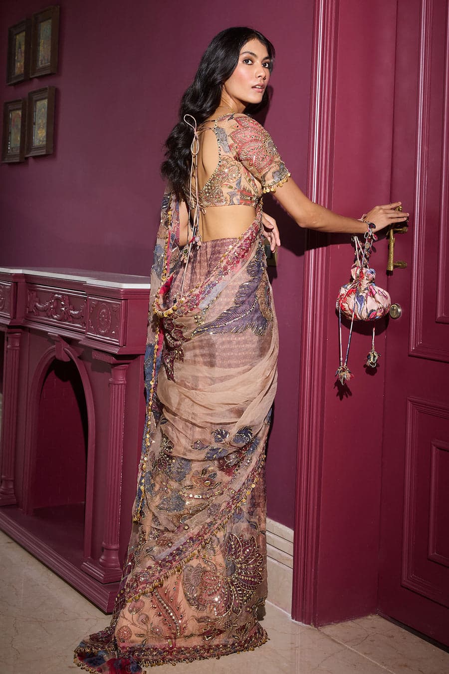 Premium Georgette Saree with Hand Mirror and Sequins Work