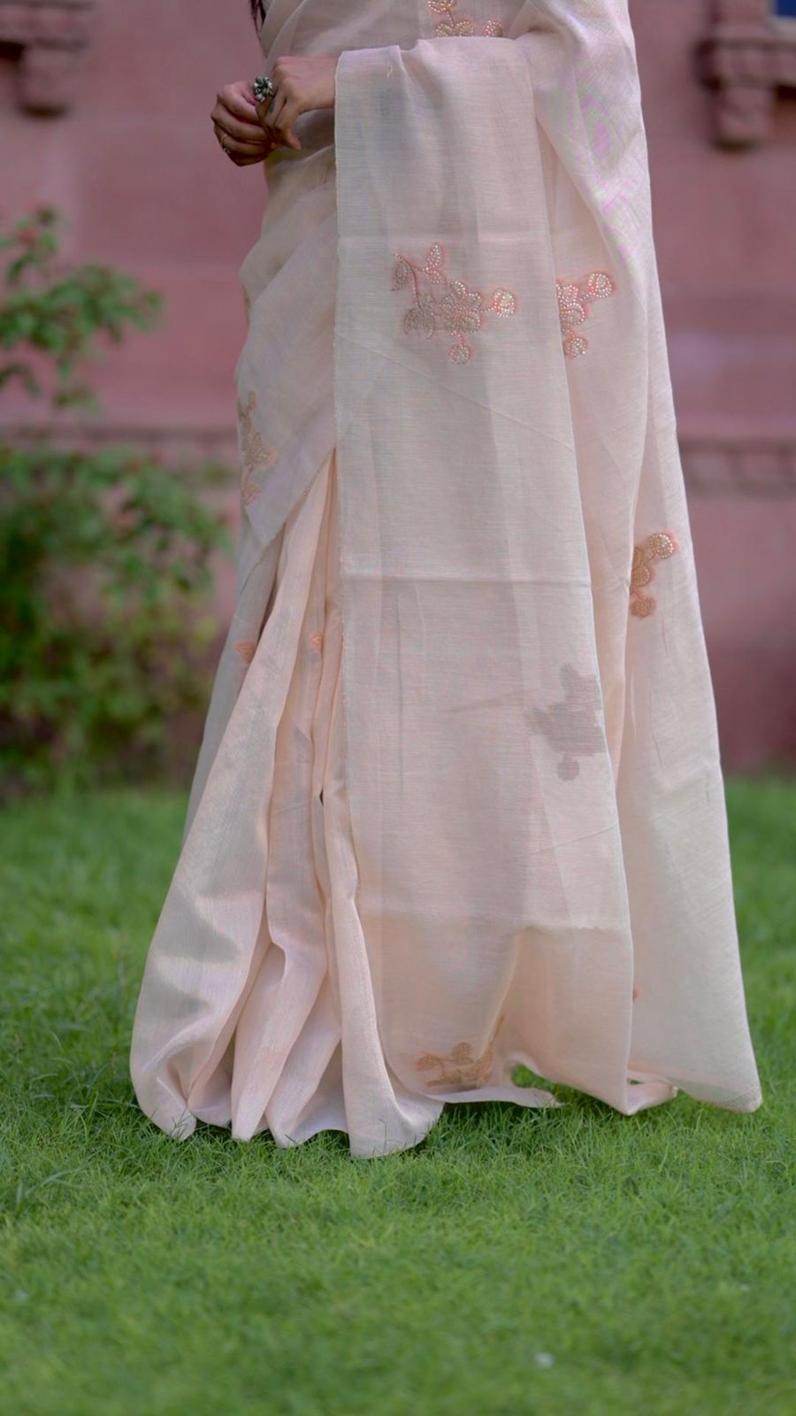 Pastel Taspa Organza Silk Saree with Swarovski and Jacquard Embroidery Work