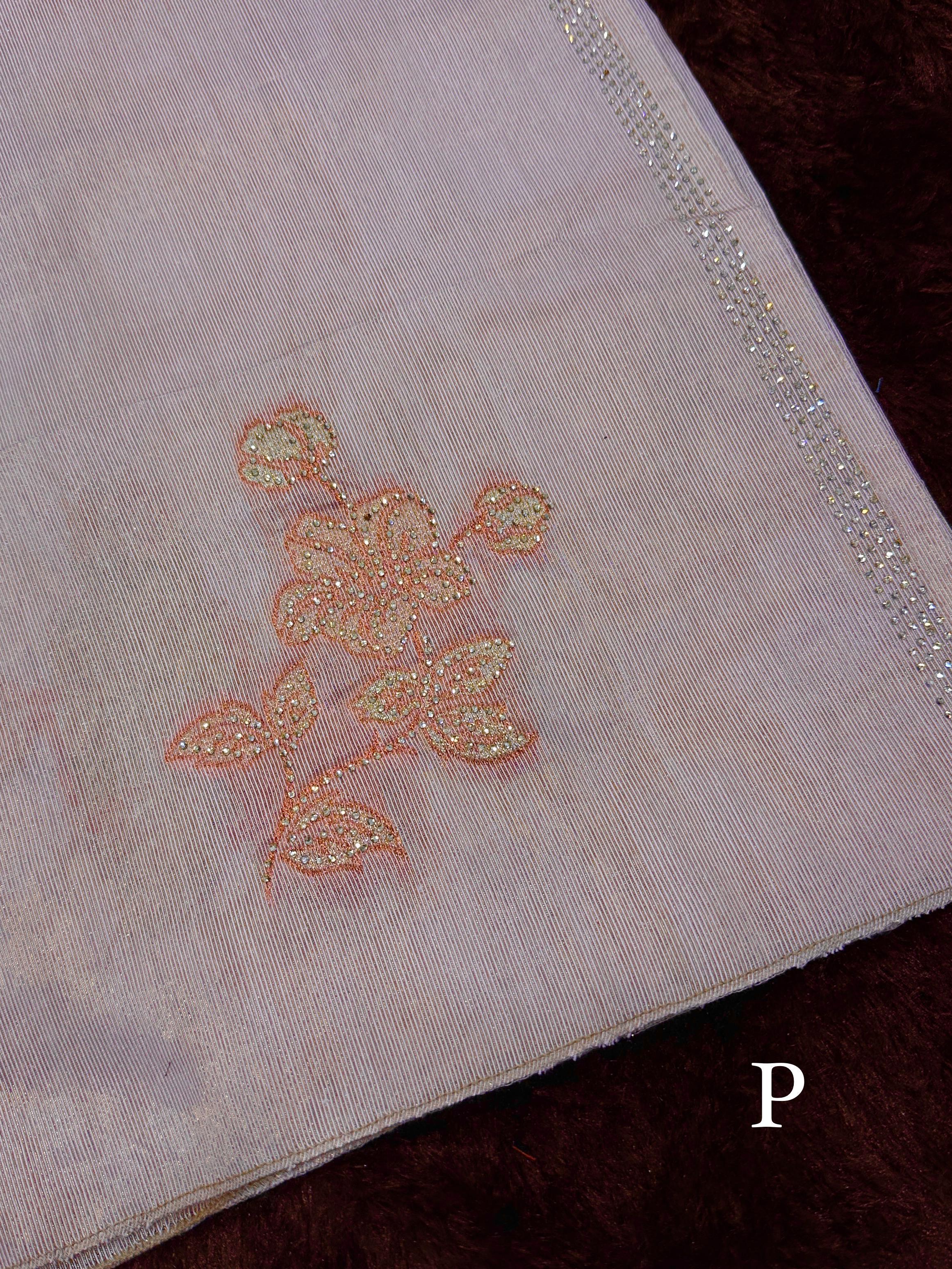 Pastel Taspa Organza Silk Saree with Swarovski and Jacquard Embroidery Work