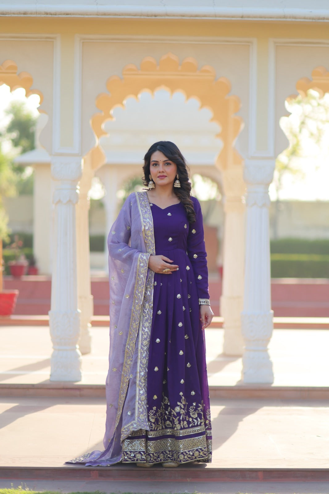 Star Georgette Embroidered Gown Front View