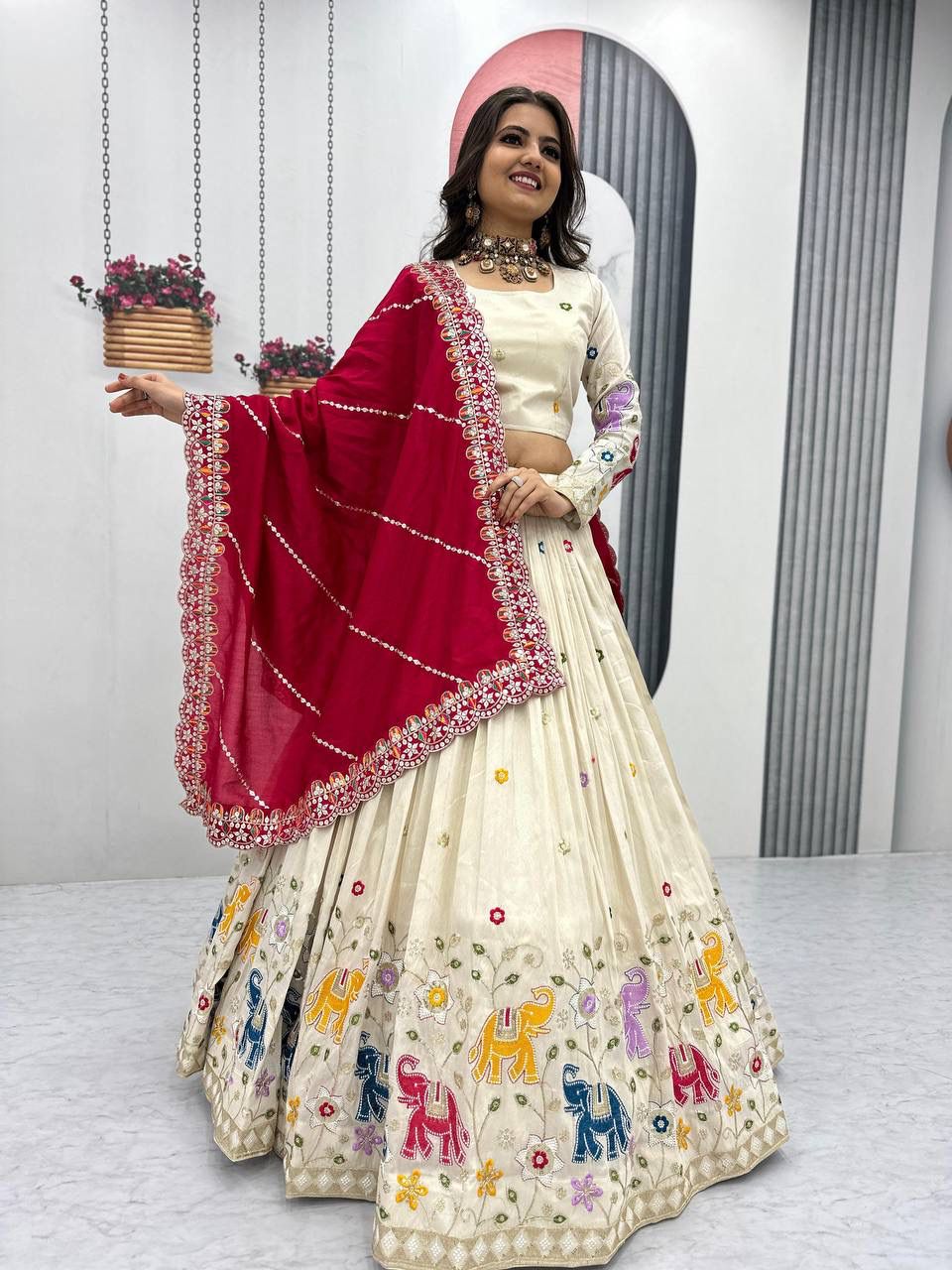 Designer Tissue Silk Lehenga Choli with Vichitra Silk Dupatta