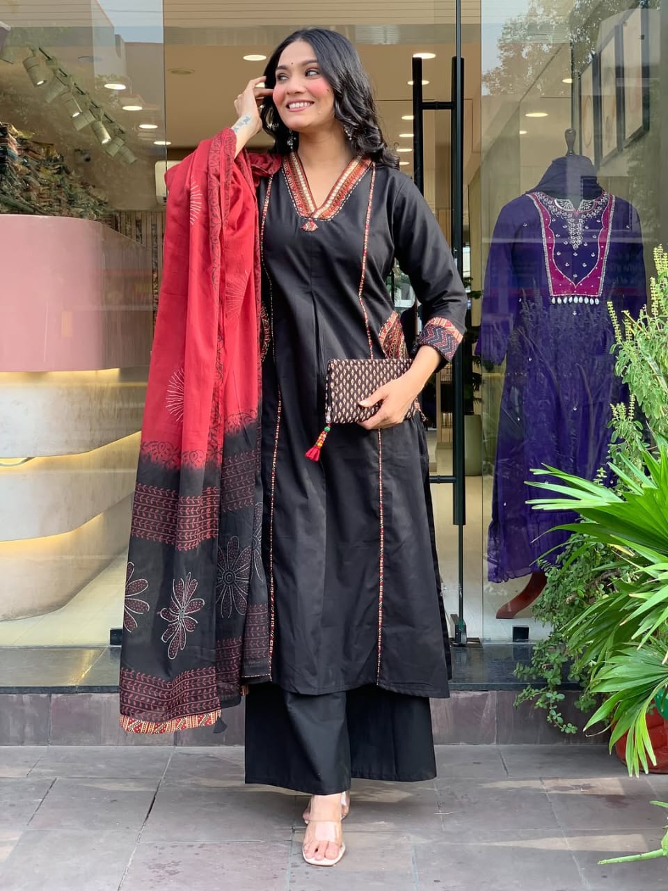 Embroidered Silk Kurti with Pocket Work and Neck Design