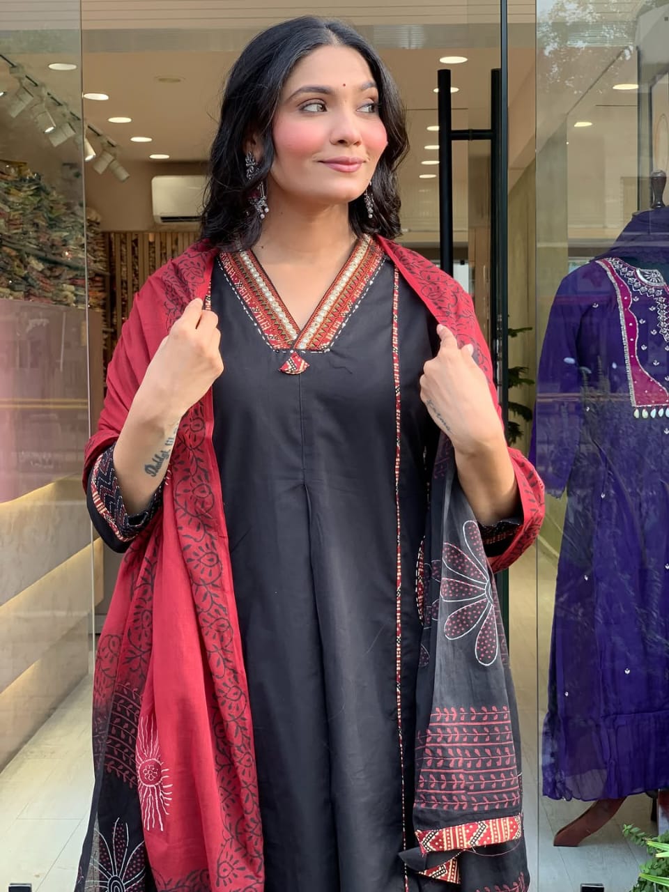 Embroidered Silk Kurti with Pocket Work and Neck Design