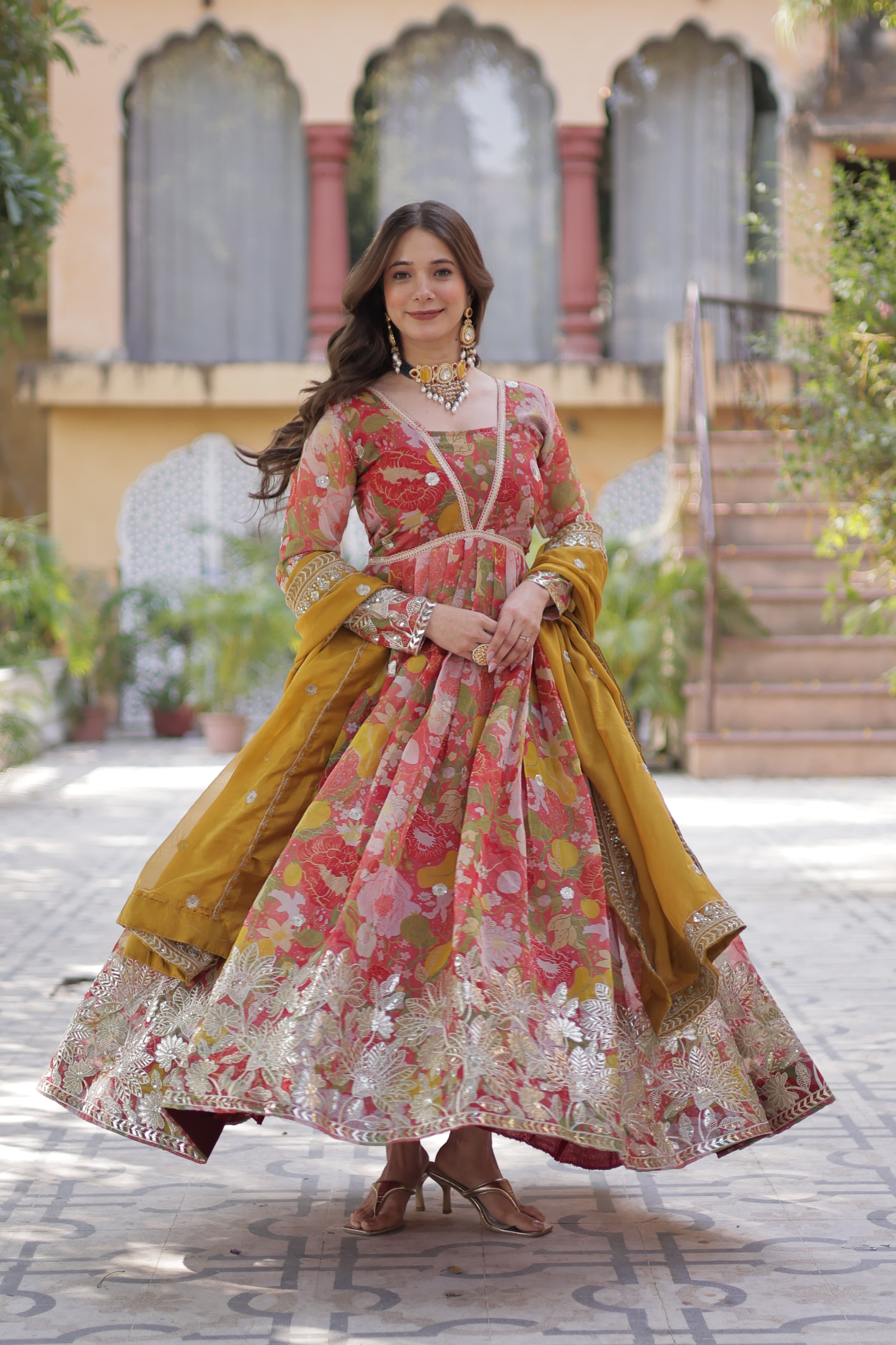 Russian Silk Dupatta with Sequins and Lace Border – Complete Set