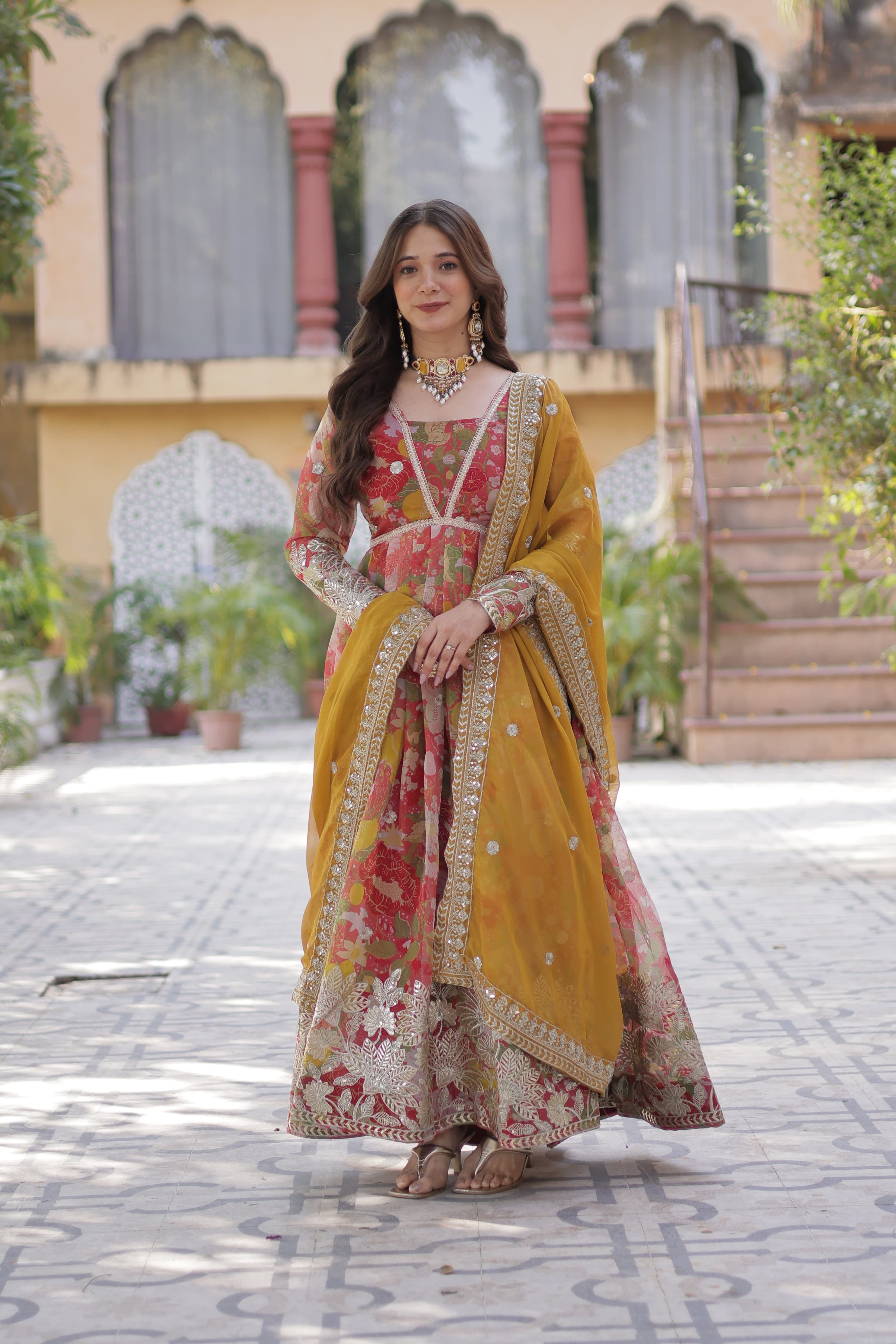 Russian Silk Dupatta with Sequins and Lace Border – Complete Set