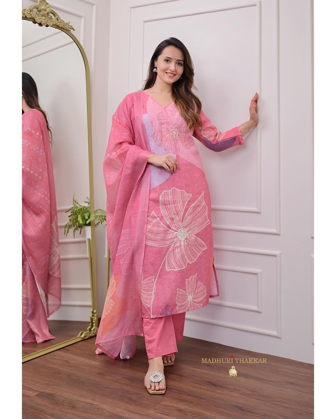 Premium Chinon Kurti Set with Embroidery and Hand Work