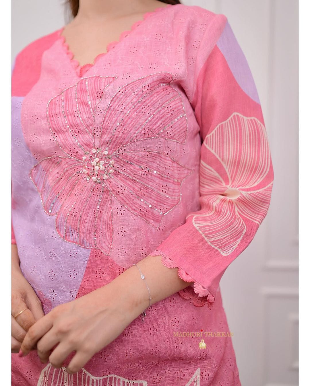Premium Chinon Kurti Set with Embroidery and Hand Work