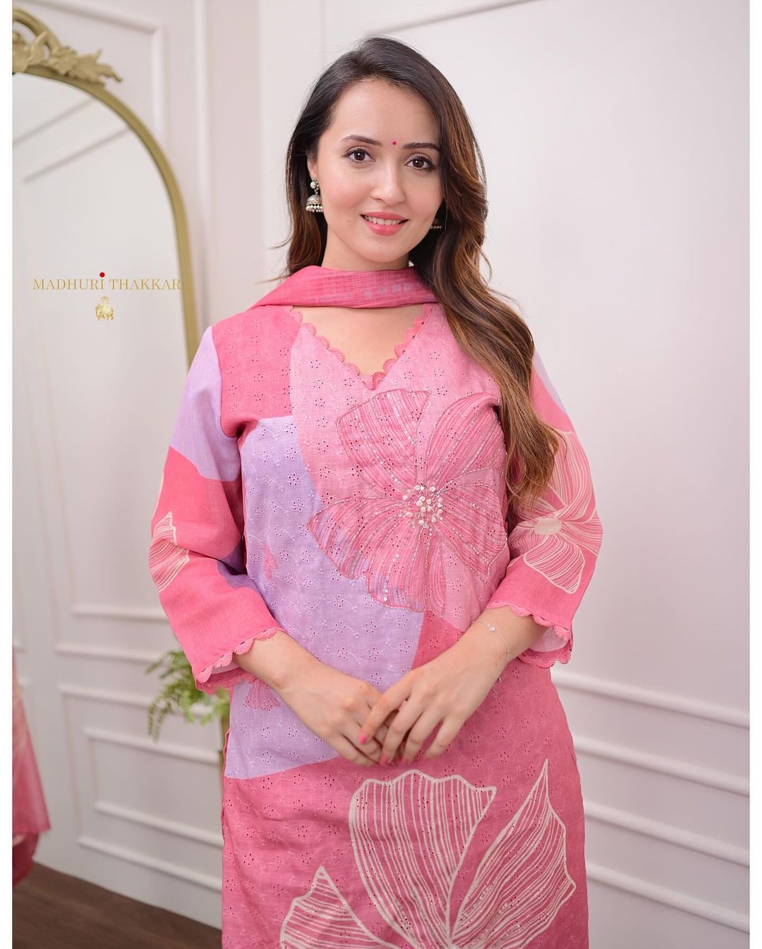 Premium Chinon Kurti Set with Embroidery and Hand Work