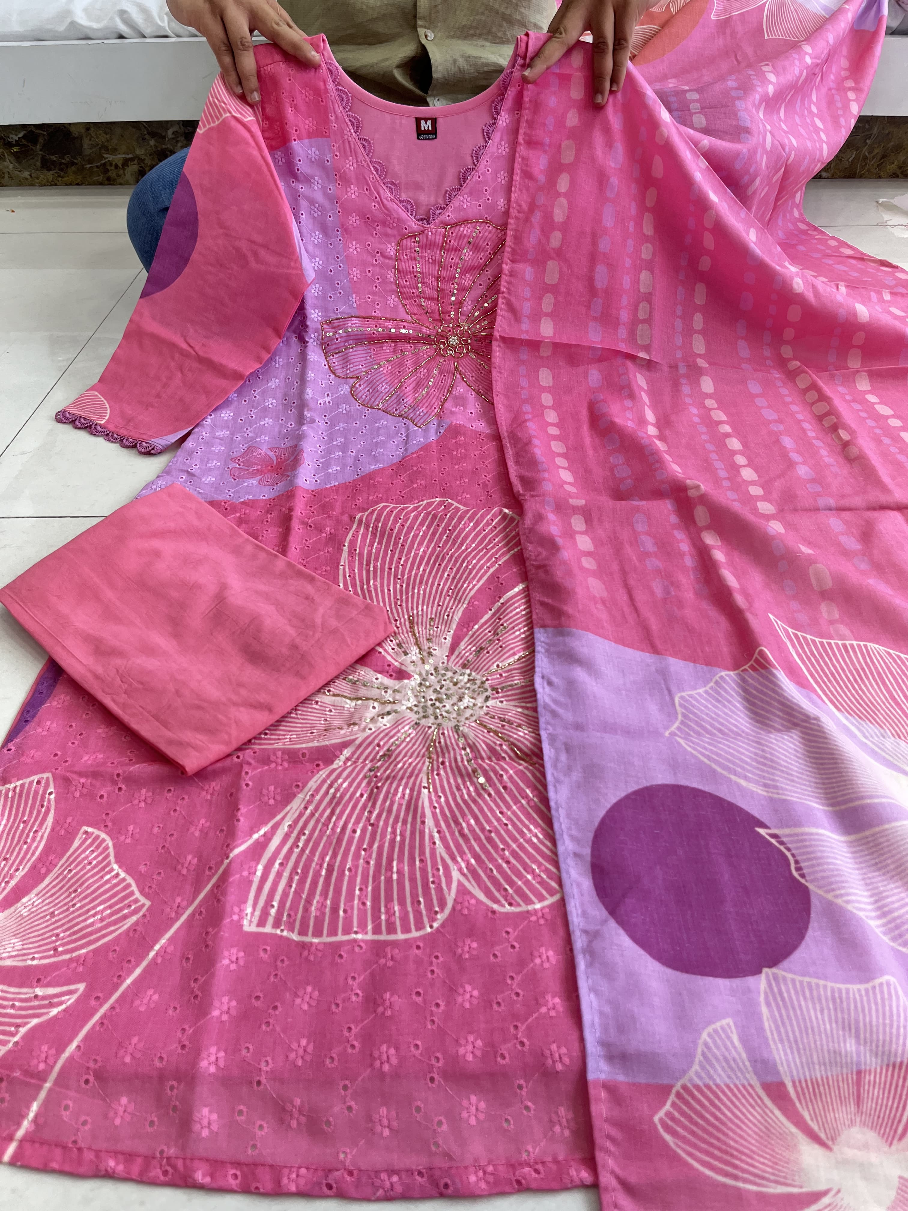 Premium Chinon Kurti Set with Embroidery and Hand Work
