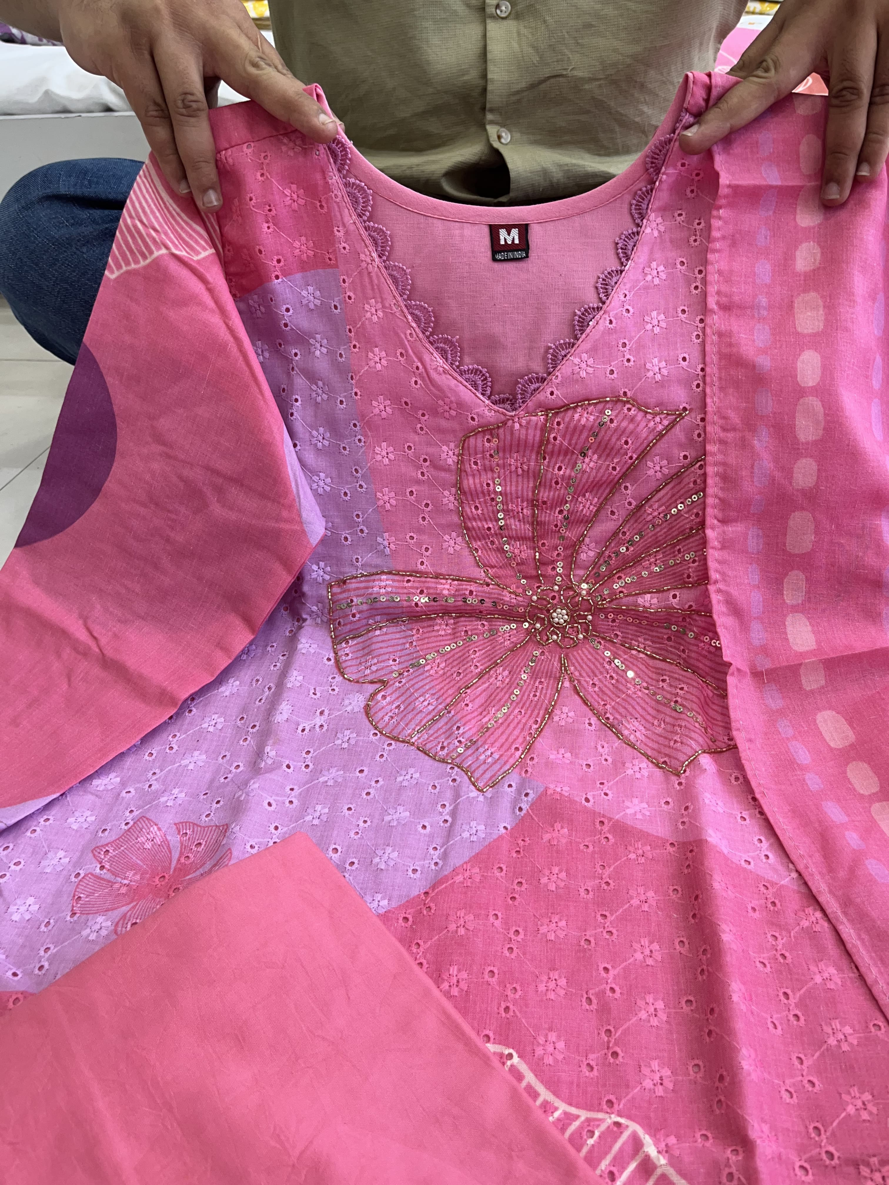 Premium Chinon Kurti Set with Embroidery and Hand Work