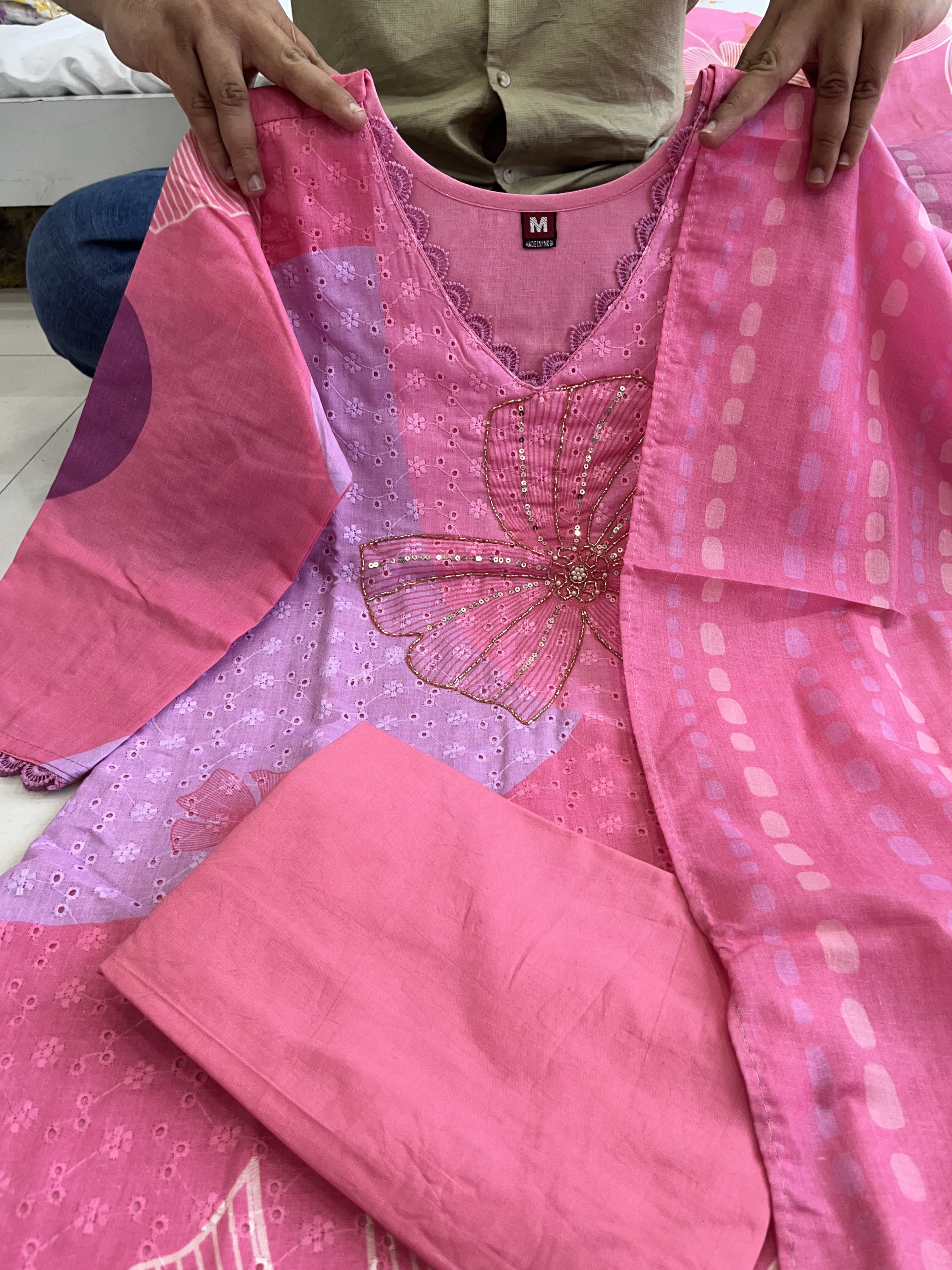 Premium Chinon Kurti Set with Embroidery and Hand Work