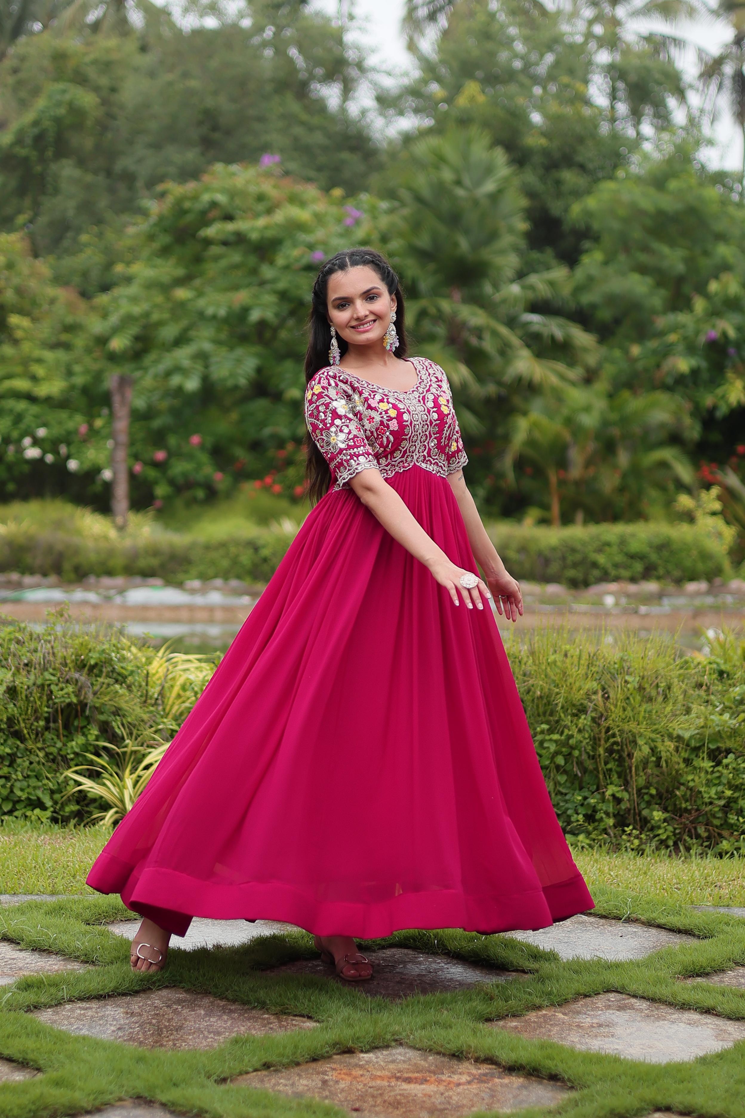 Luxury Partywear Gown in Faux Blooming Fabric