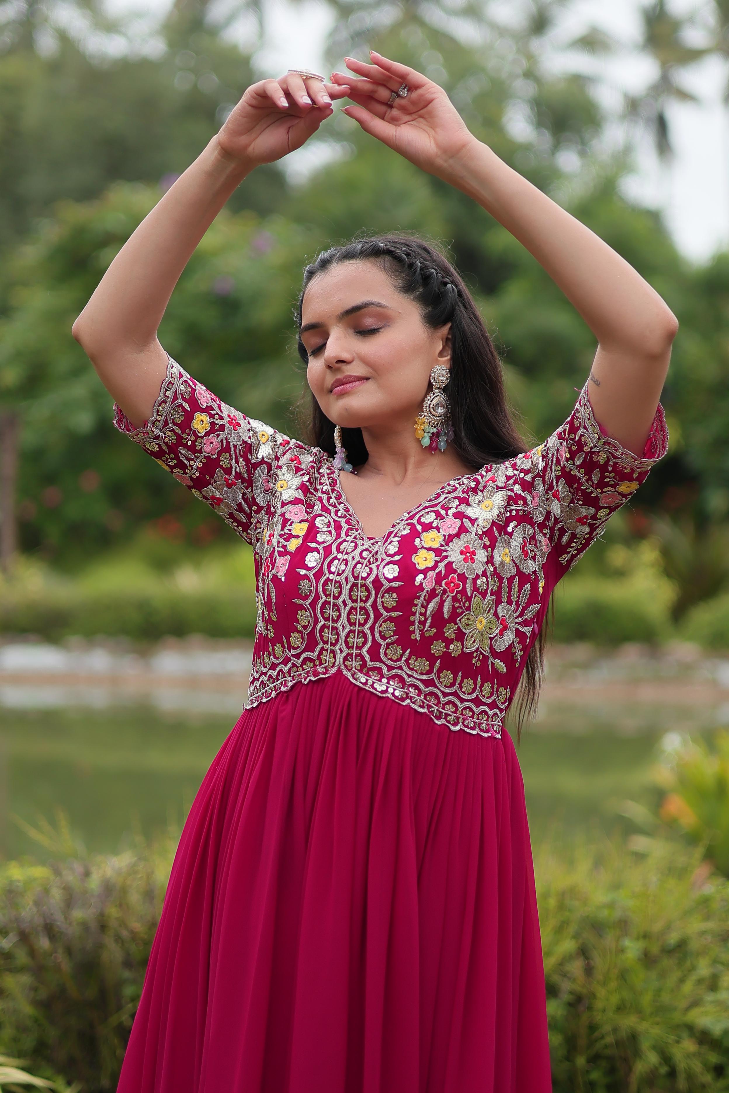 Luxury Partywear Gown in Faux Blooming Fabric