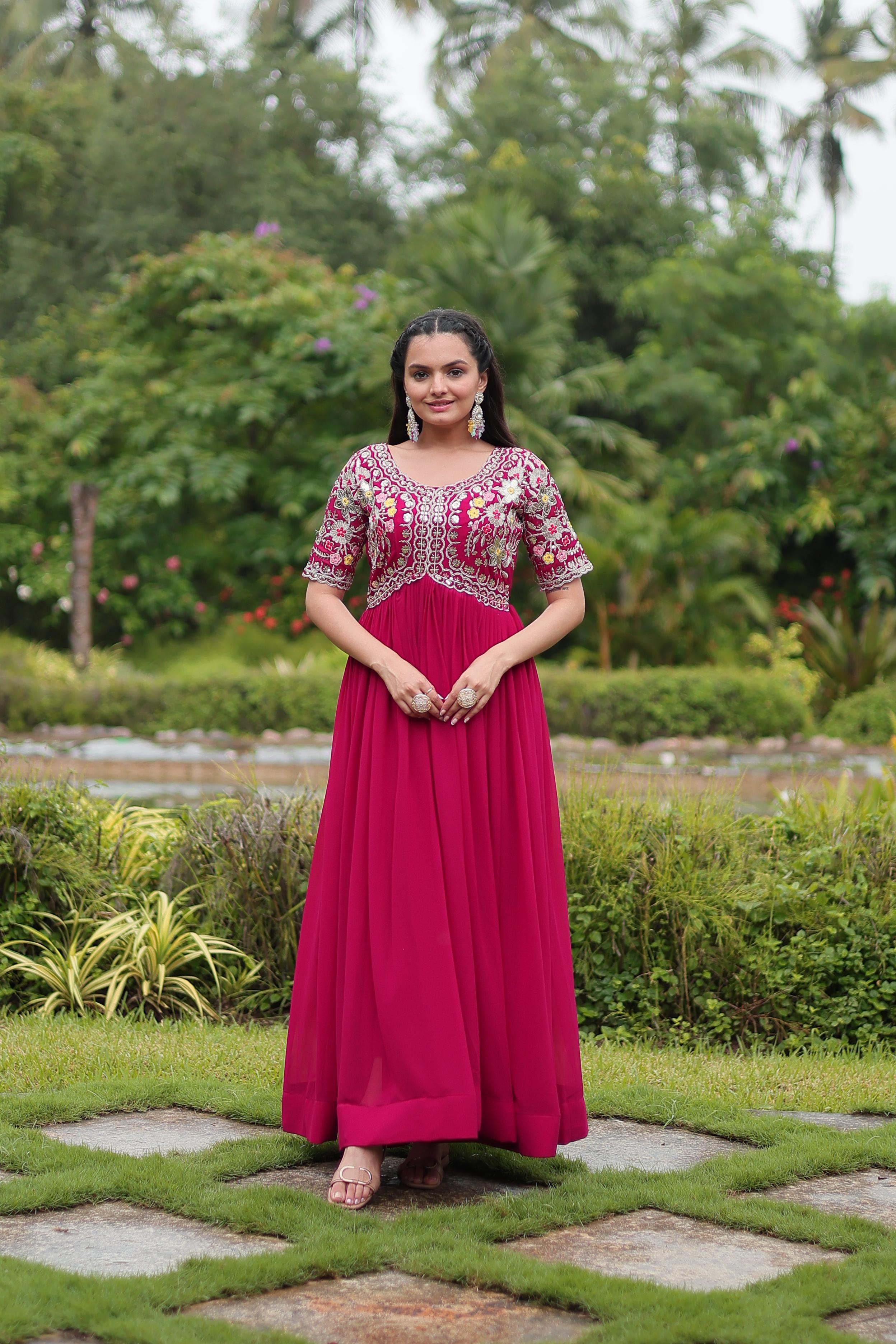 Luxury Partywear Gown in Faux Blooming Fabric