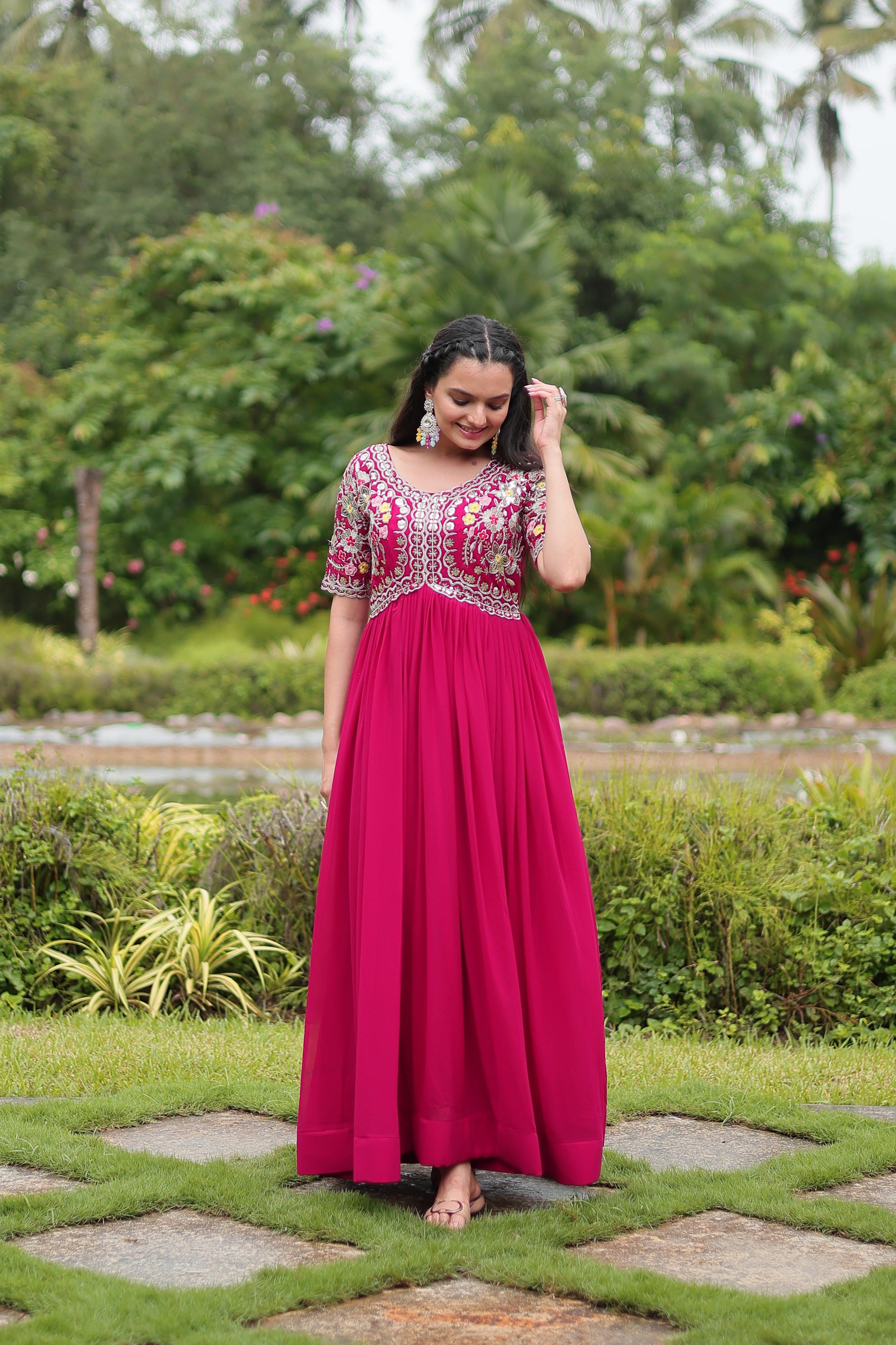 Luxury Partywear Gown in Faux Blooming Fabric