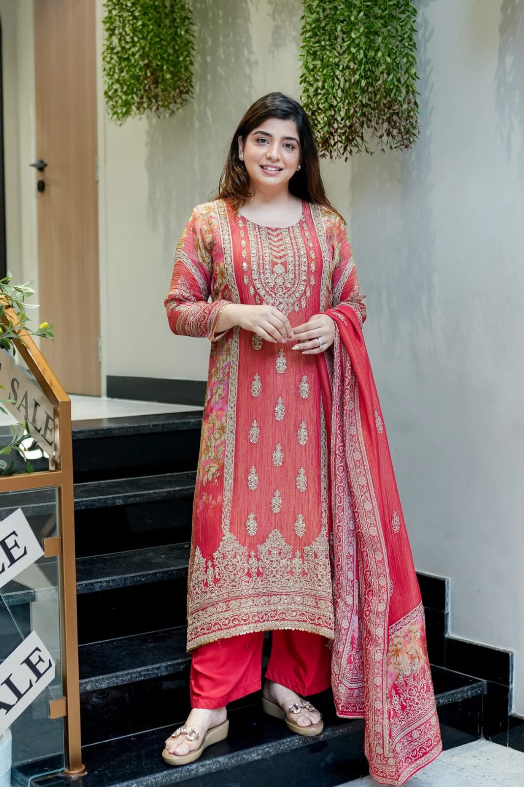 Premium Chinon Kurti Set with Embroidery and Hand Work