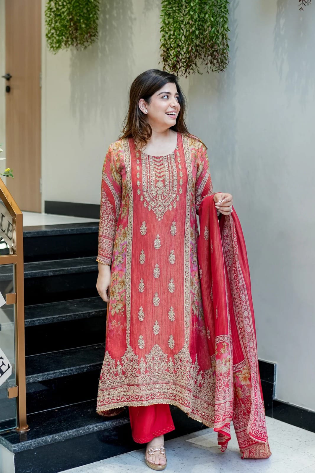Premium Chinon Kurti Set with Embroidery and Hand Work