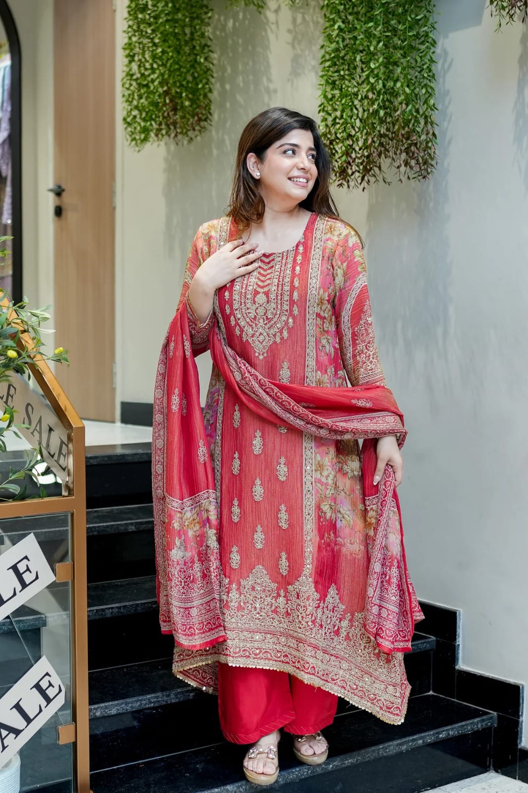 Premium Chinon Kurti Set with Embroidery and Hand Work