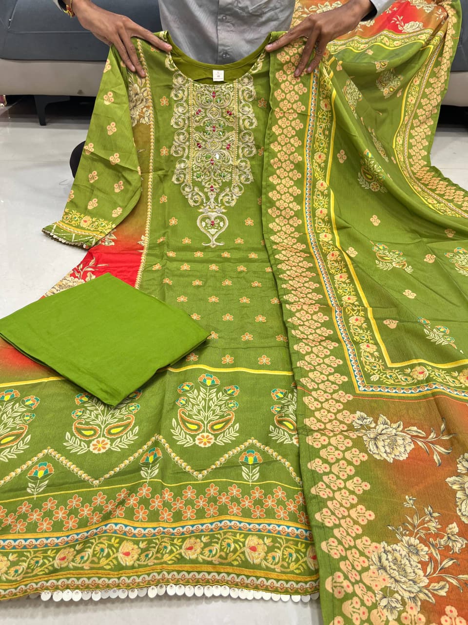 Embroidered Neck and Hand Work Detailing Close-Up