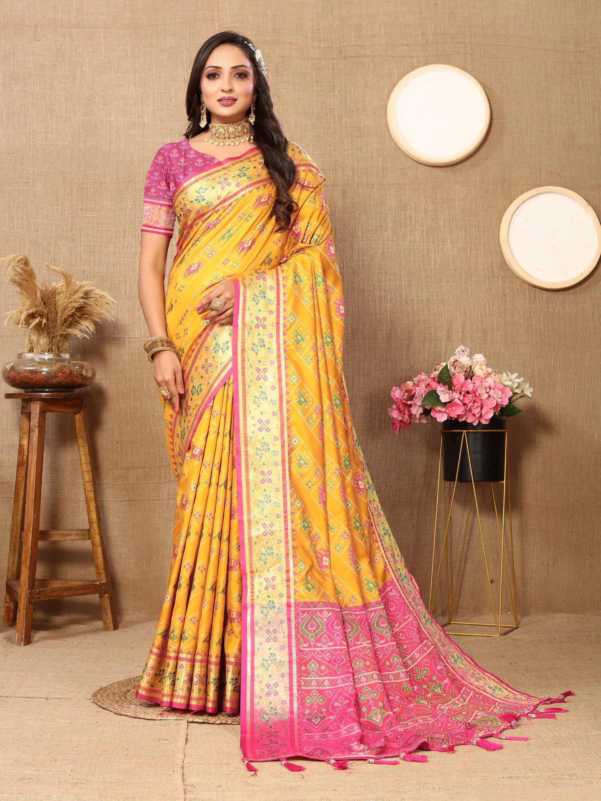 Soft Patola Silk Meenakari Weaving Saree