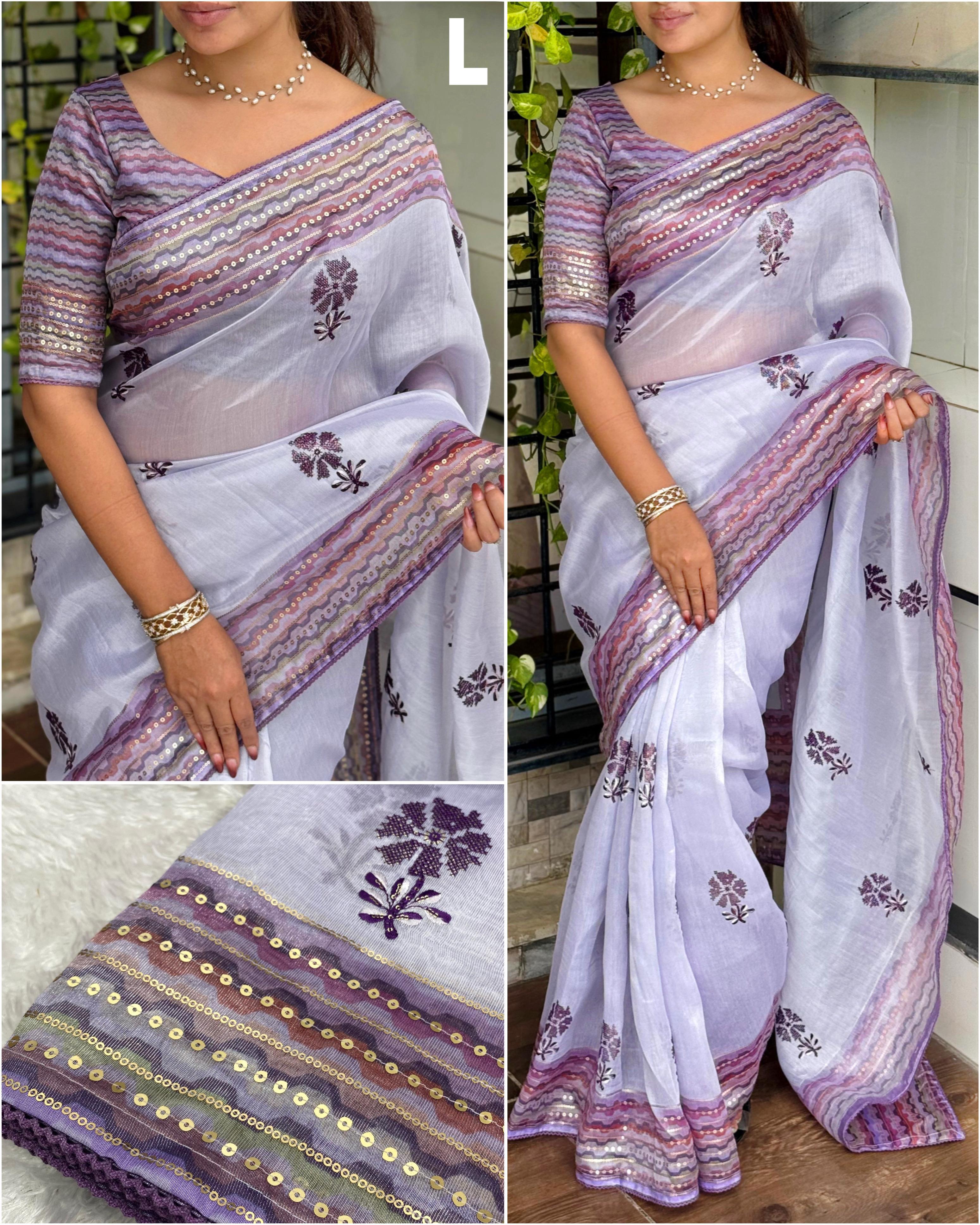 Tani Shani Silk Saree with Embroidery & GPO Lace Border