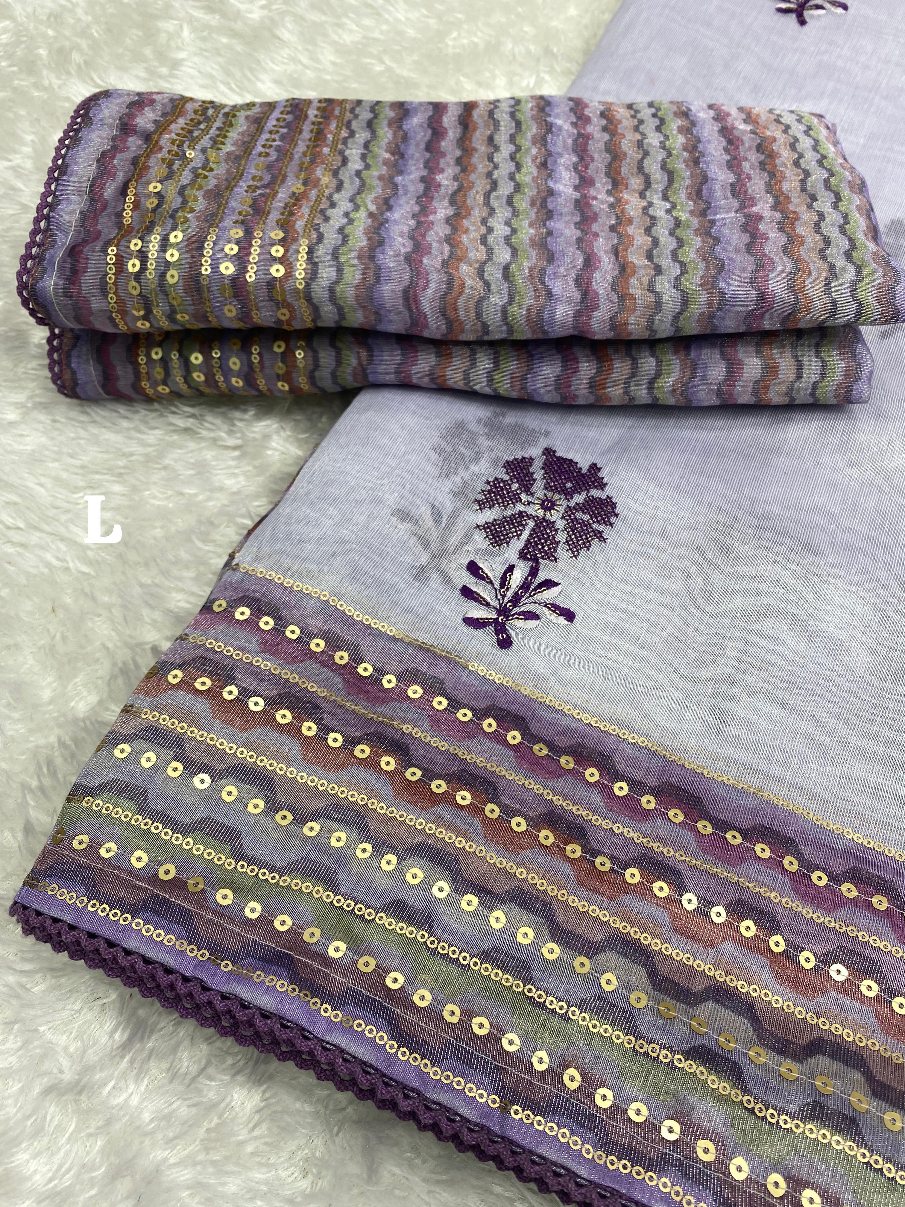 Tani Shani Silk Saree with Embroidery & GPO Lace Border
