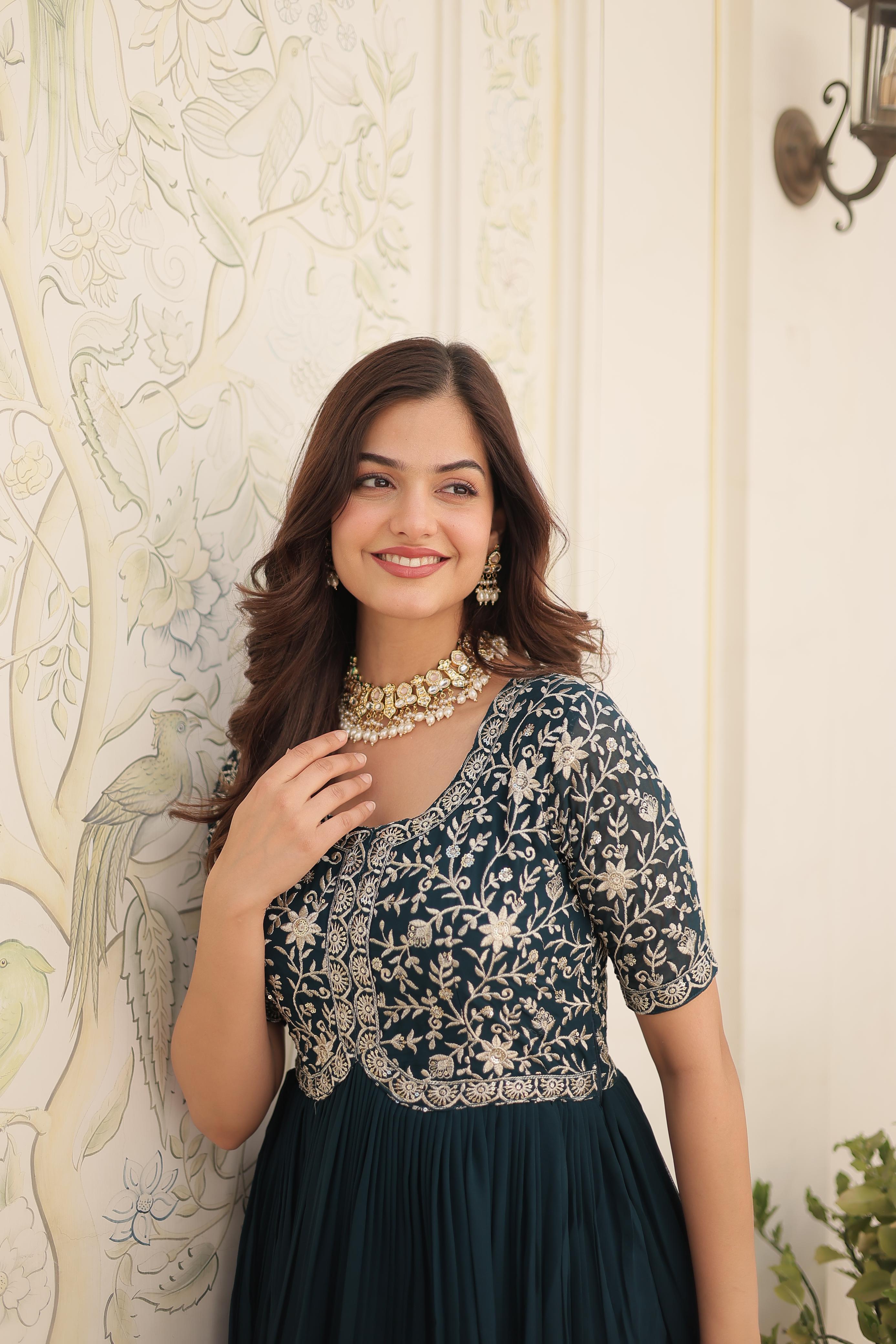 Faux Blooming Designer Gown with Zari and Sequins work