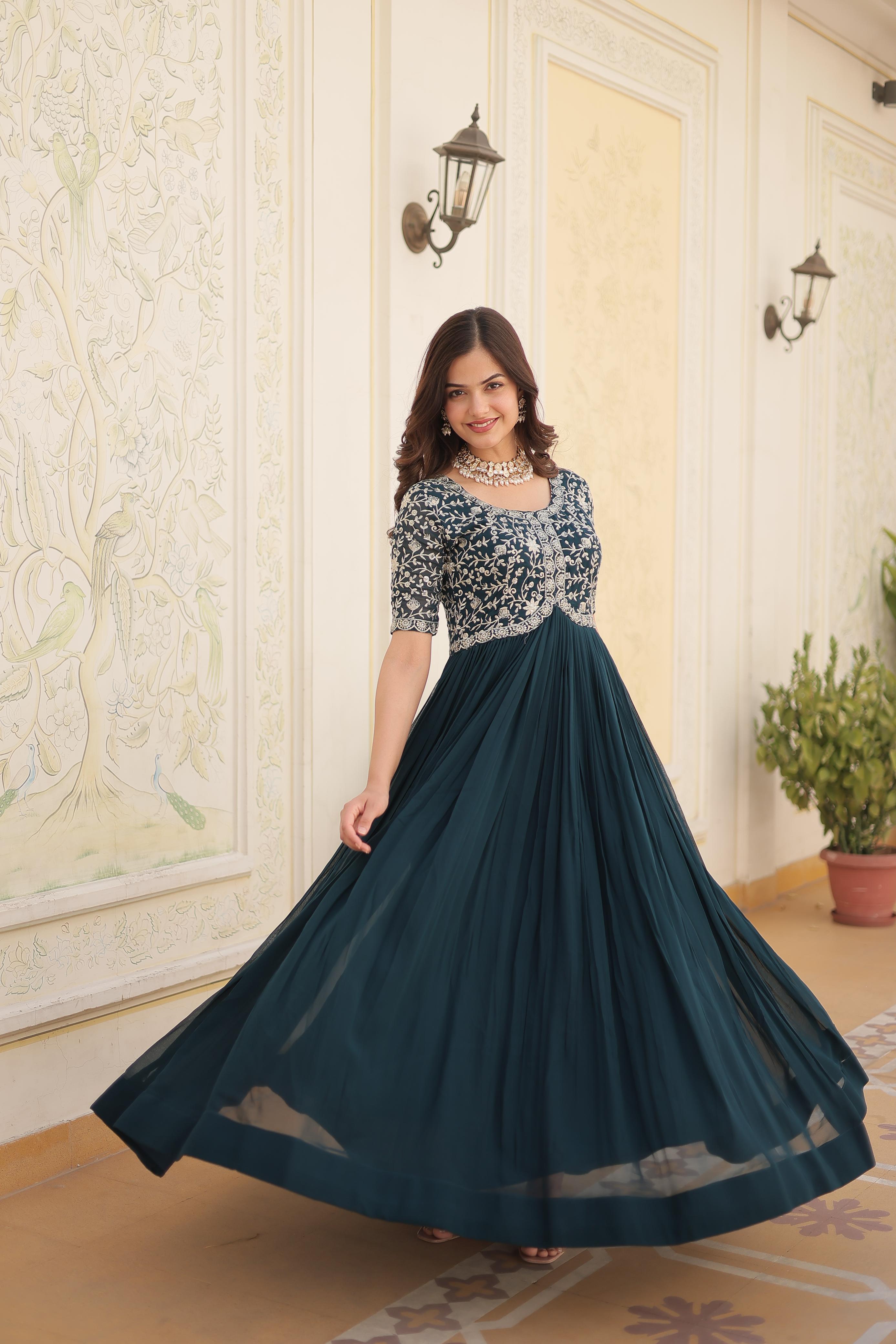 Faux Blooming Designer Gown with Zari and Sequins work