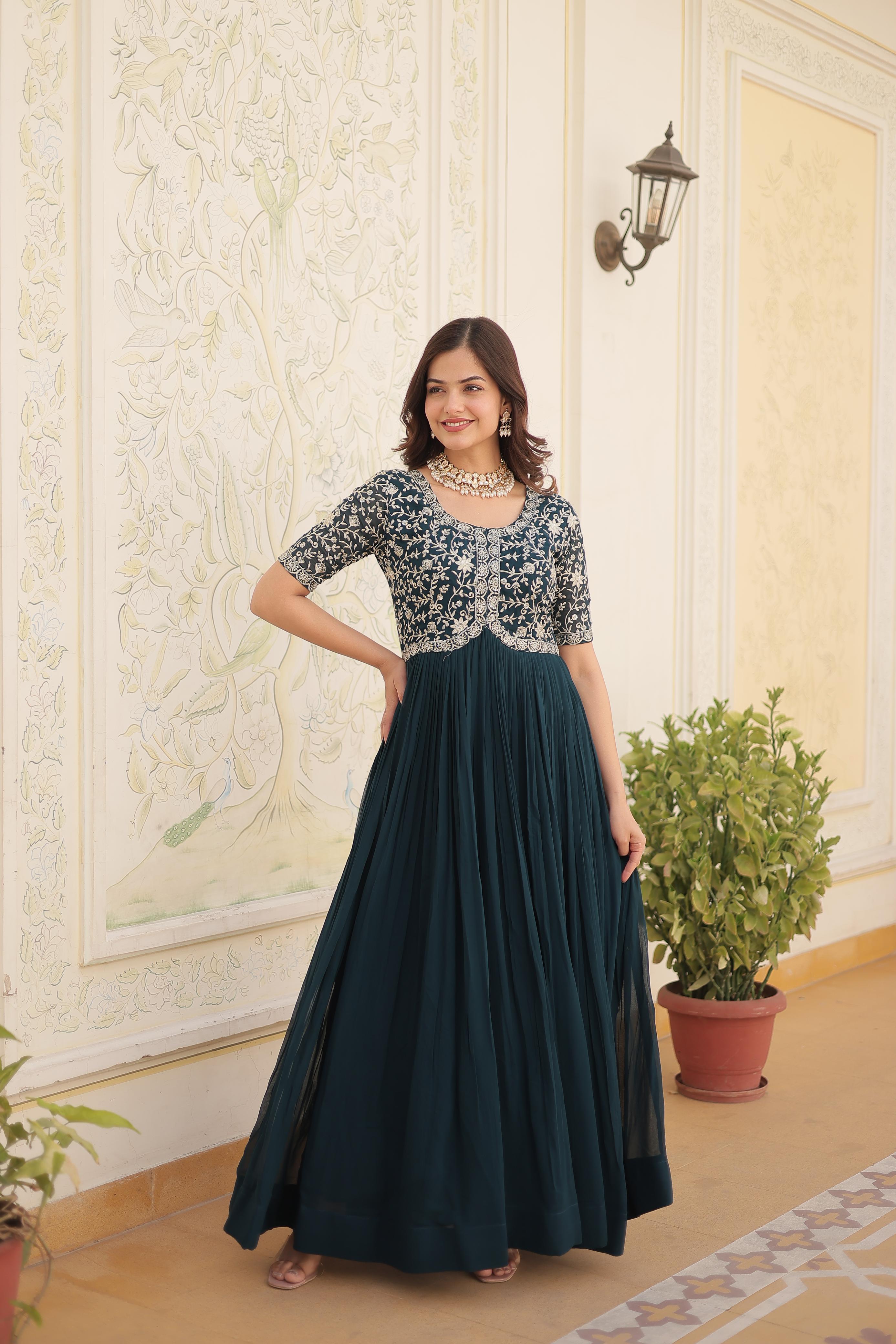 Faux Blooming Designer Gown with Zari and Sequins work