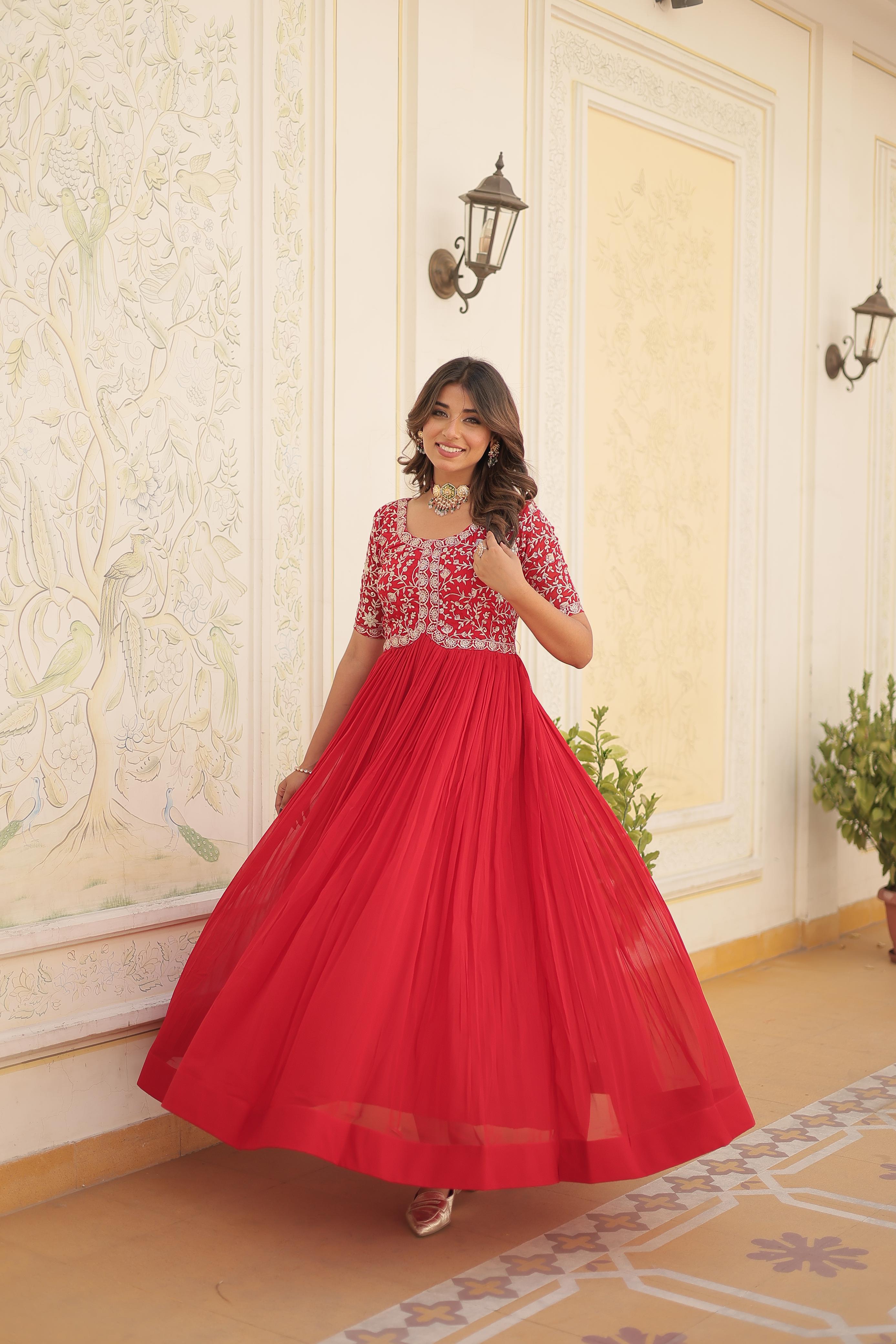 Elegant half-sleeve party wear gown with cotton lining