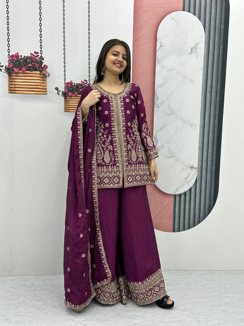 Elegant Thread Work Palazzo Set for Festive Wear