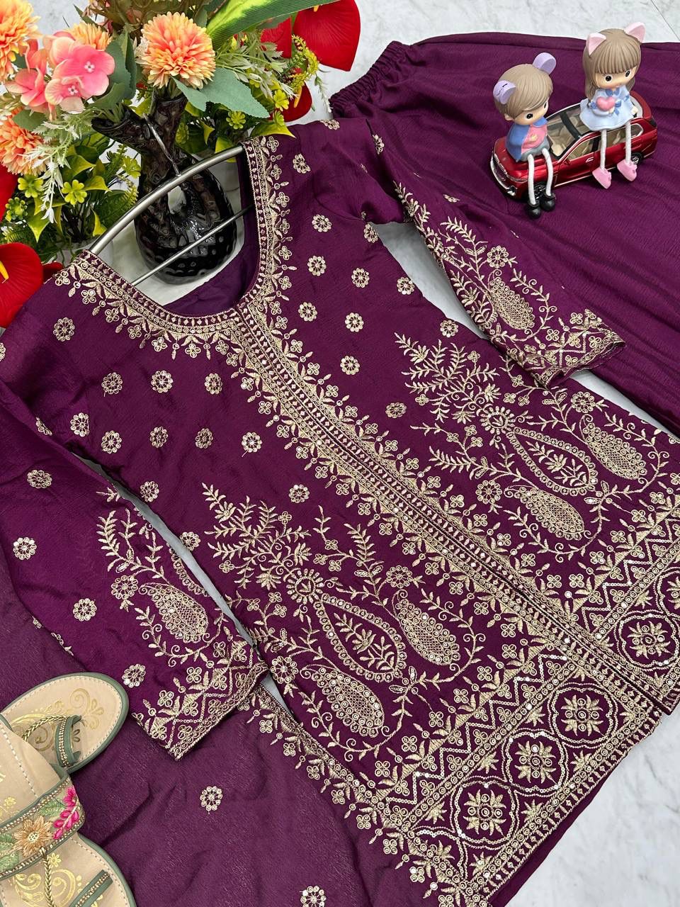 Her Highness Fashion Chinon Embroidered Suit