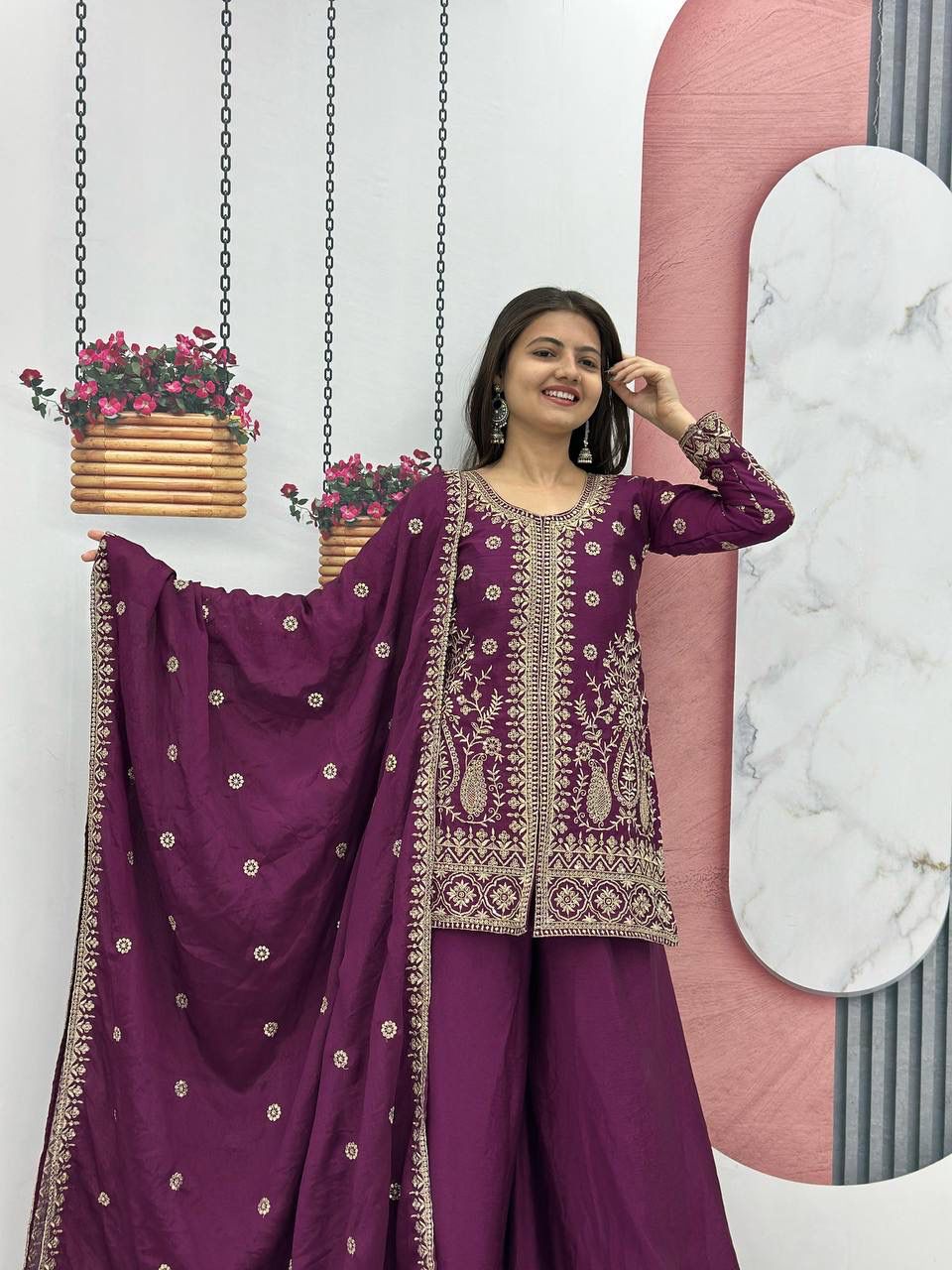 Elegant Thread Work Palazzo Set for Festive Wear