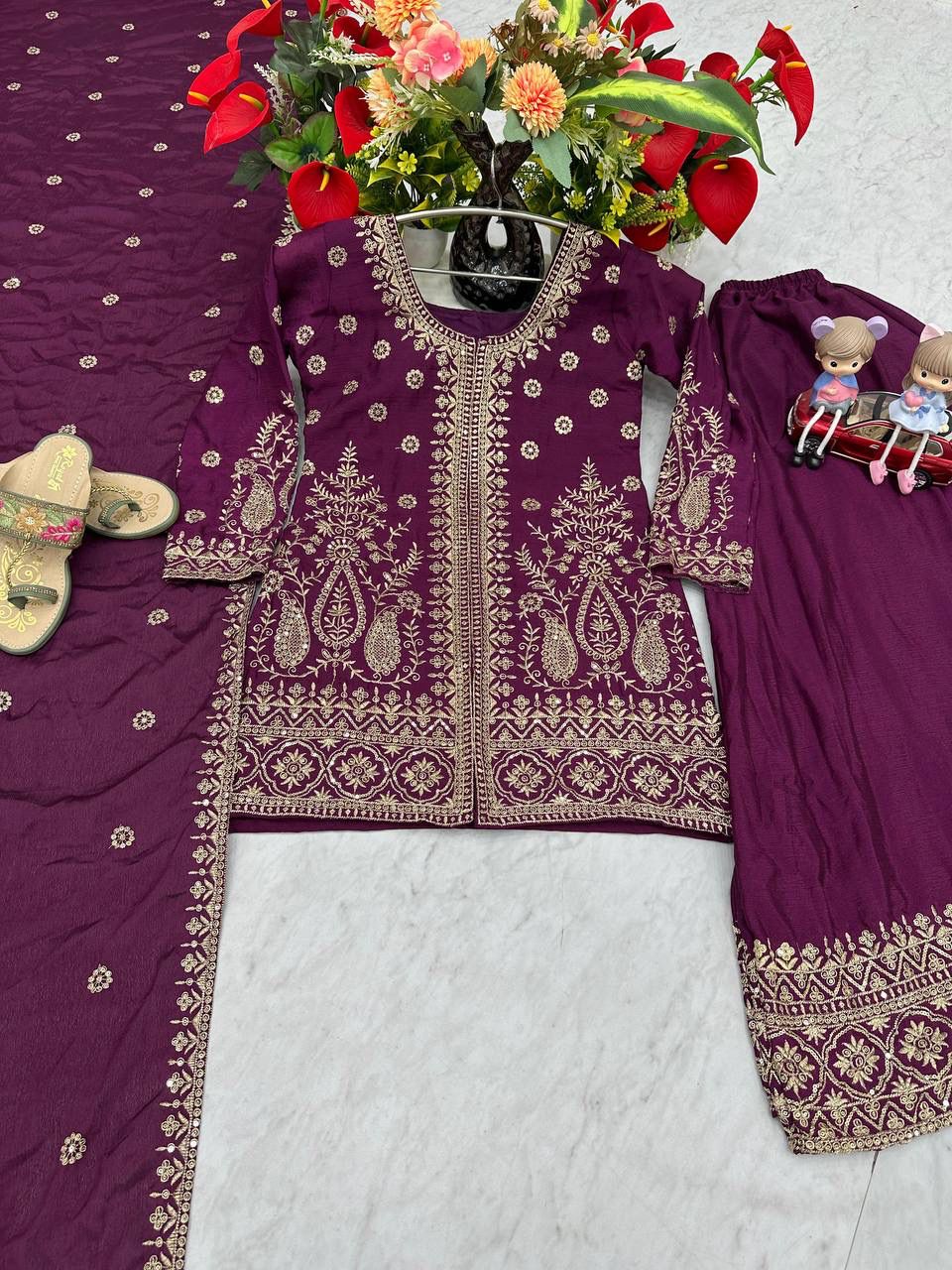 Her Highness Fashion Chinon Embroidered Suit