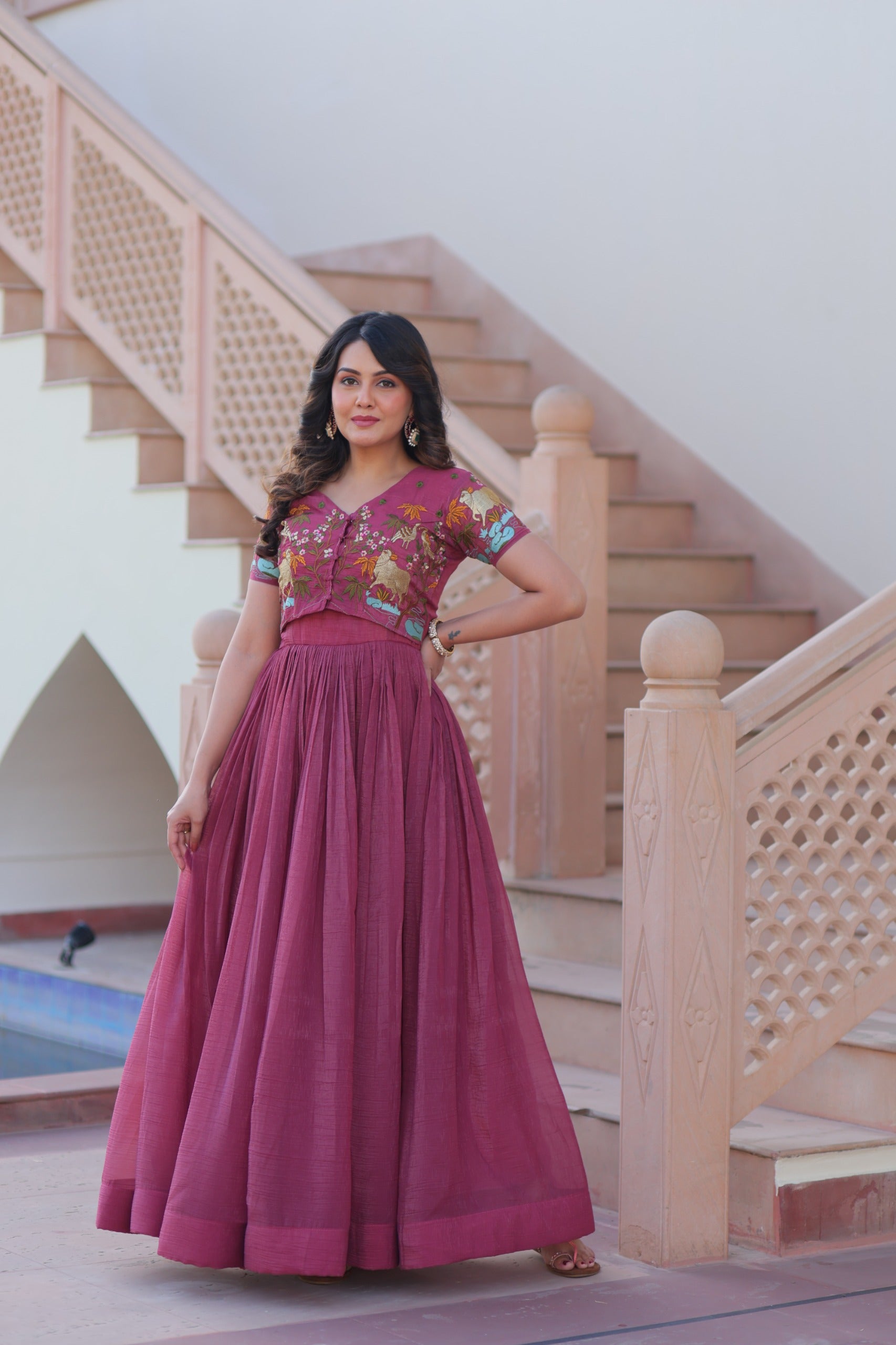 Elegant Silver Party Wear Gown Her Highness Fashion