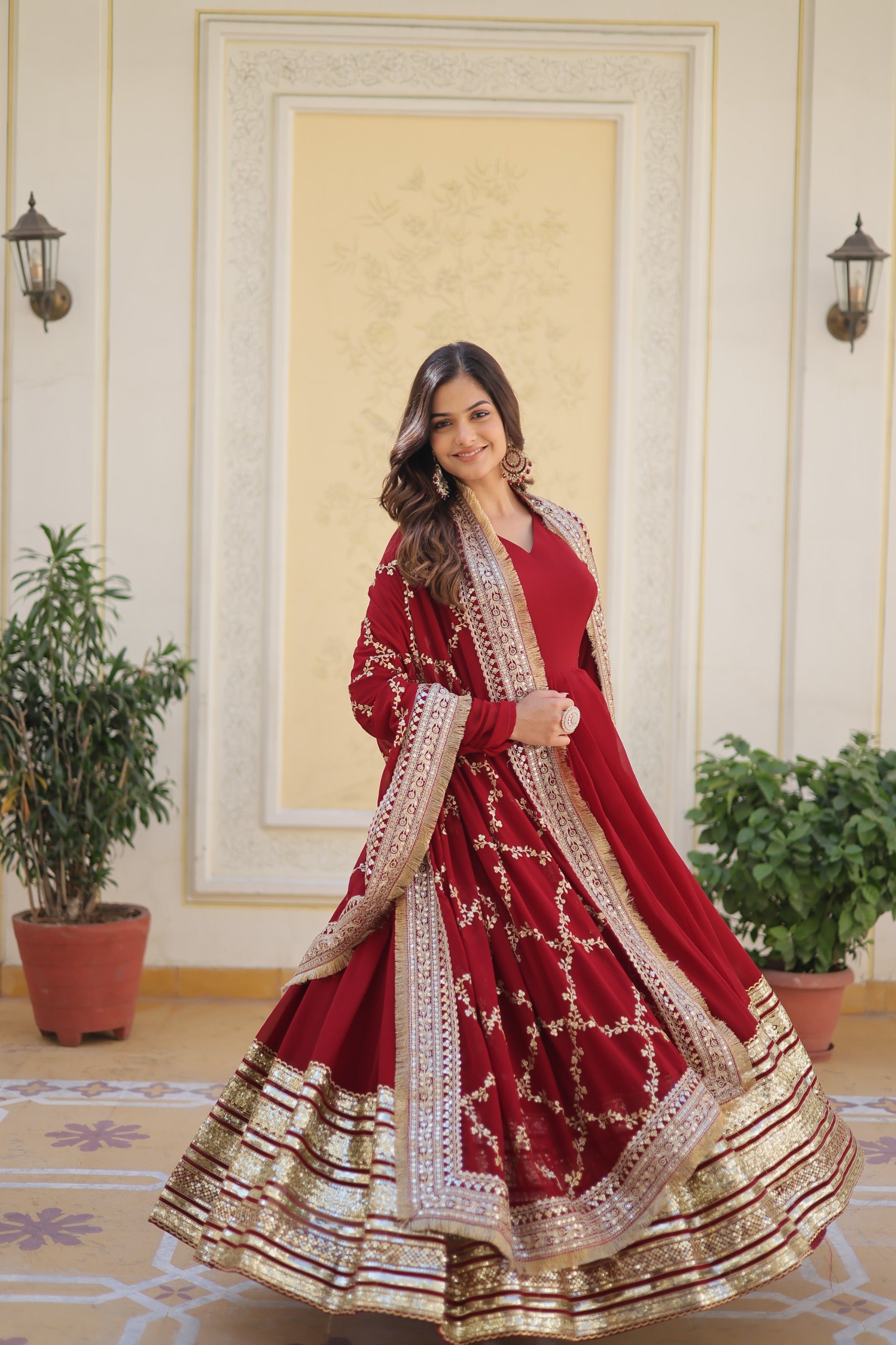 Faux Blooming Gown with Zari & Sequins Embroidery