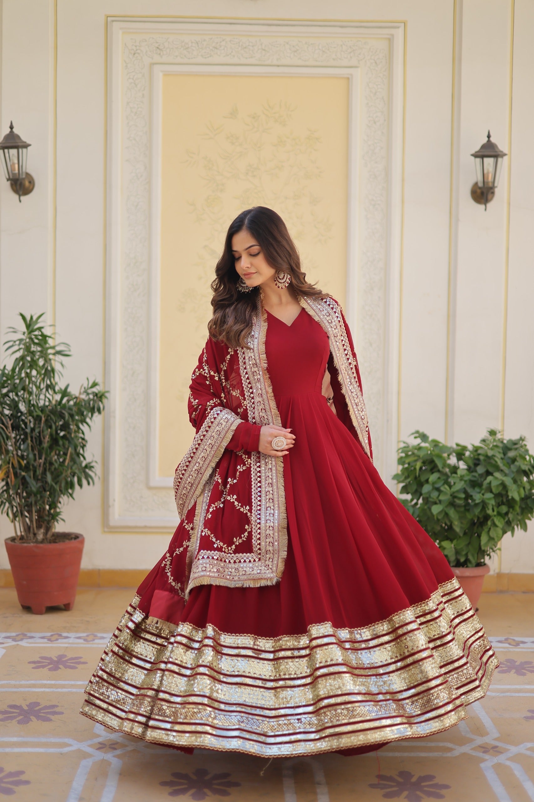 Faux Blooming Gown with Zari & Sequins Embroidery