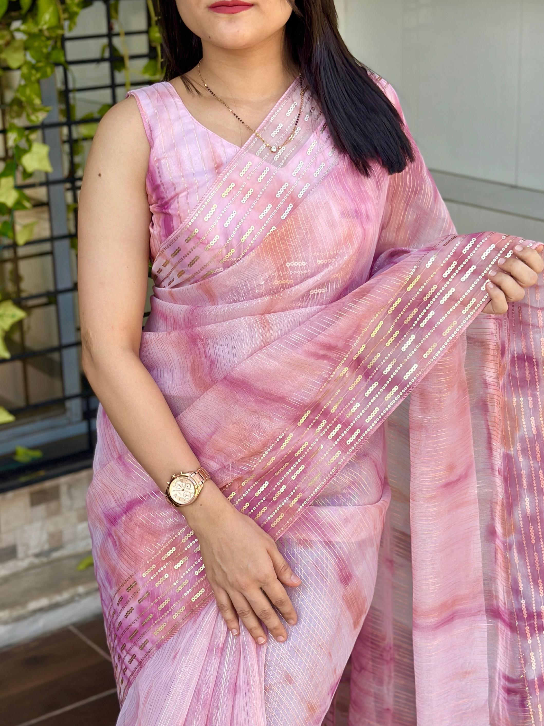 Pastel Shaded Soft Organza Saree with Sequin & Zari Work