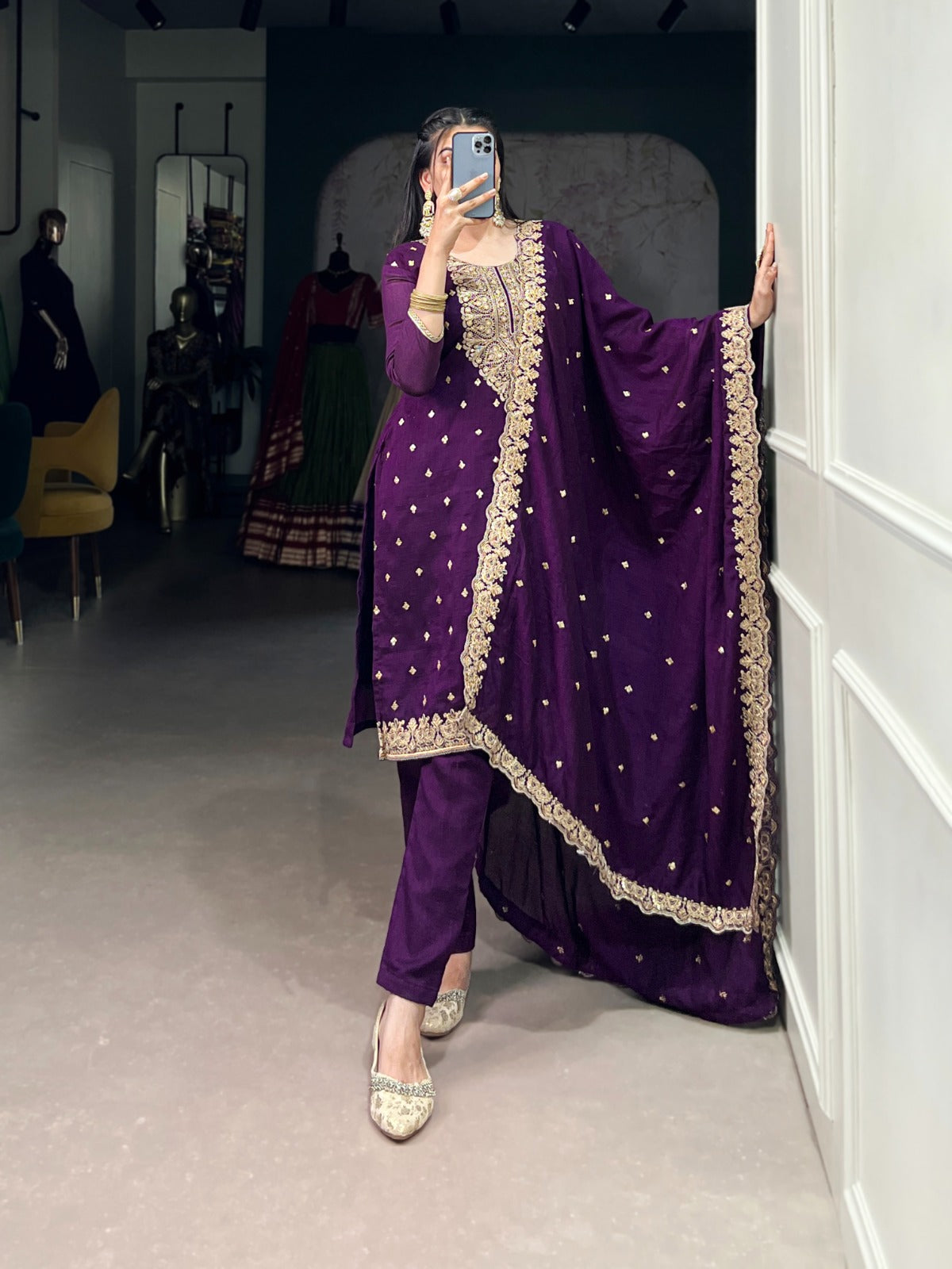 Grace your look with this elegant Vichitra Silk Suit Set