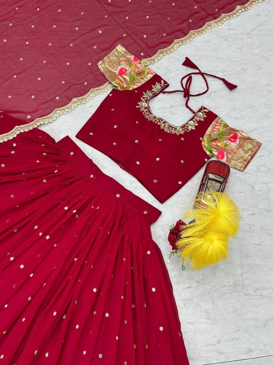 Premium Georgette Lehenga Set with Sequin Embroidered Choli, Fox Georgette Lehenga and Matching Dupatta – Party & Wedding Wear for Women