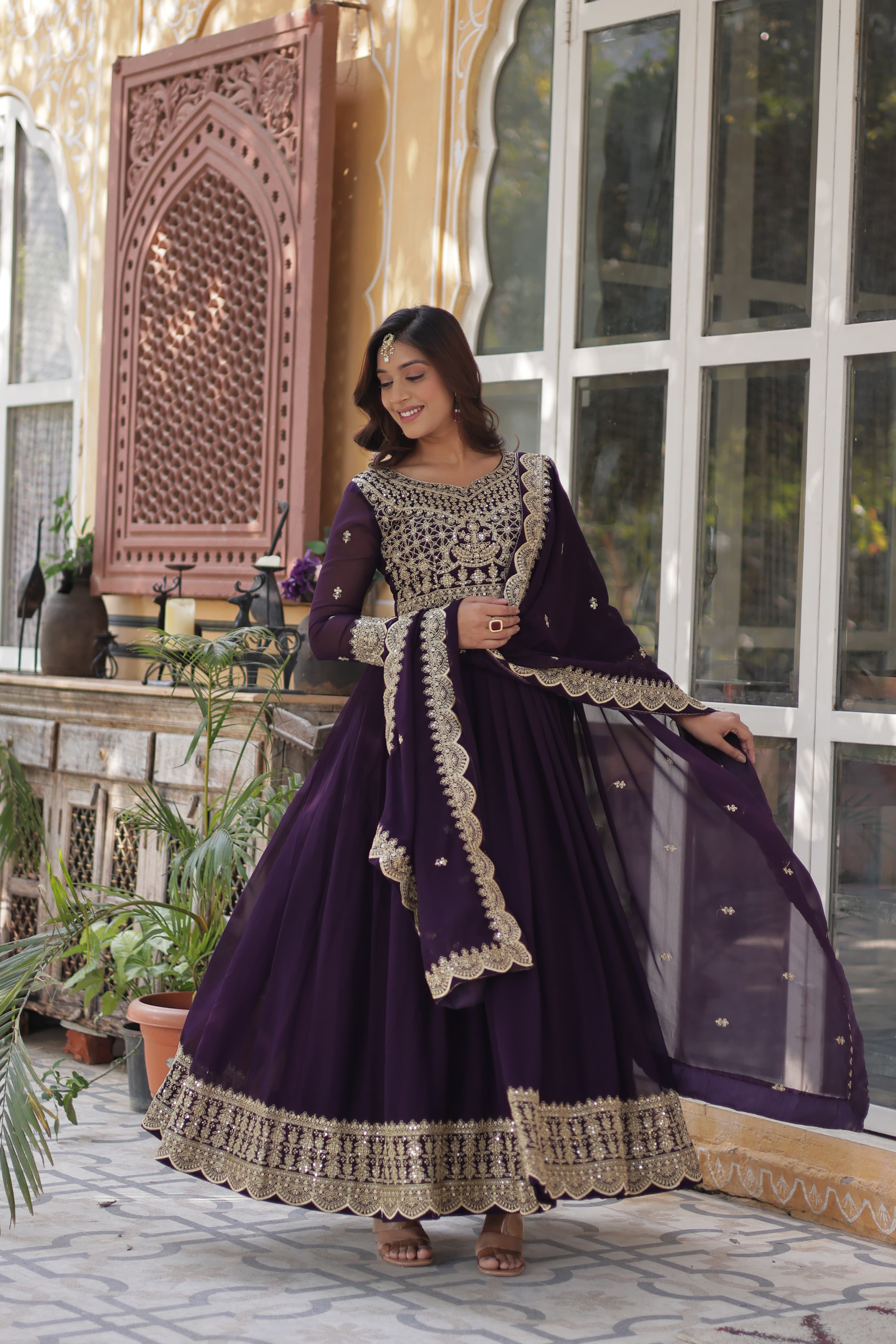 Faux Blooming Embroidered Zari Sequins Gown with Dupatta – Party Wear Dress by Her Highness Fashion