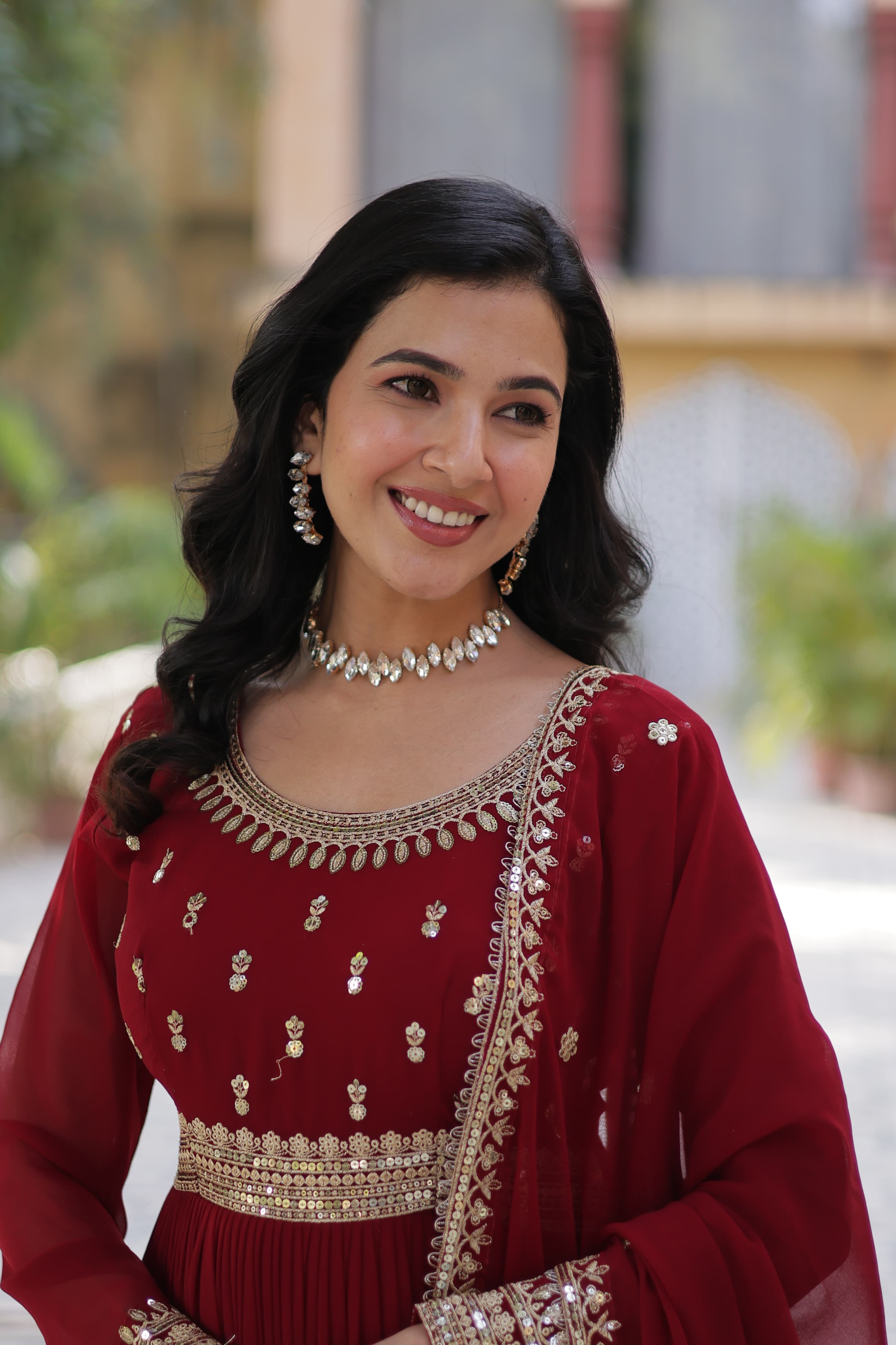 Faux Blooming Zari Sequins Embroidered Designer Gown with Dupatta – Premium Party Wear